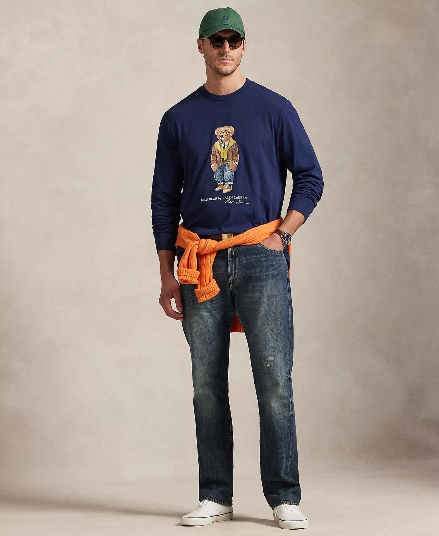 Men's Big & Tall Bear Print Long-Sleeve T-Shirt - Newport Navy - 2LT