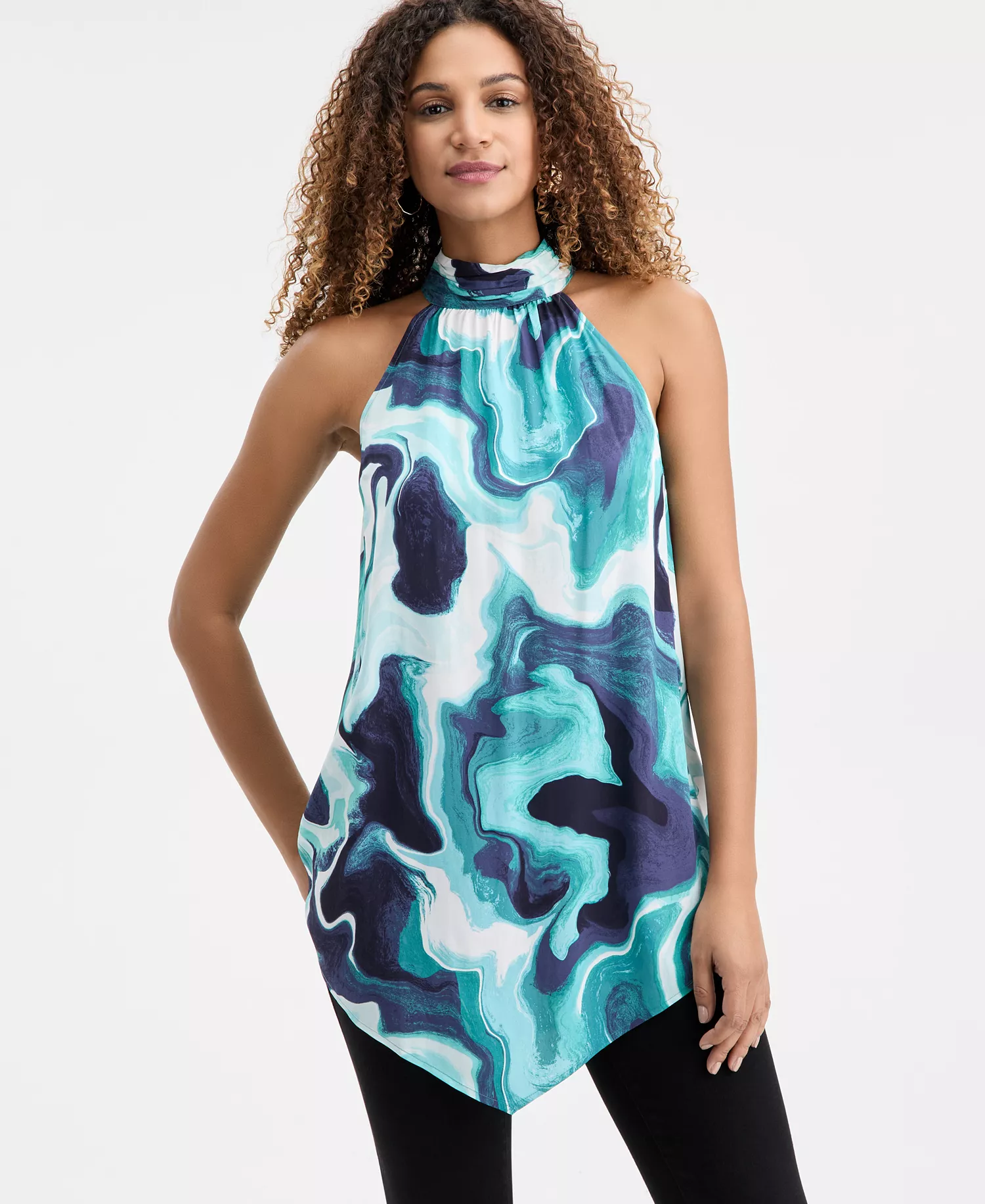 Women's Printed Point-Hem Halter Top, Macy's Exclusive - Hattie Abstract Print - L