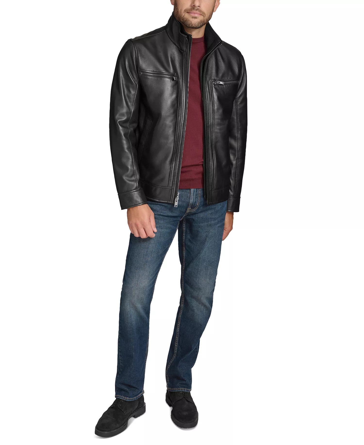 Men's Winton Leather Jacket - Black - L