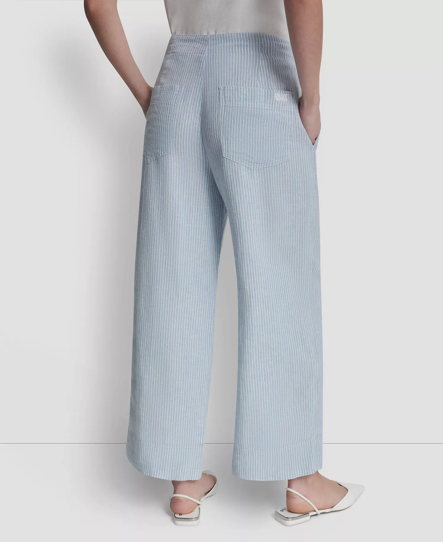 Women's Cropped Wide-Leg Linen-Blend Pants - Lex Stripe-chambray/ivory - 0