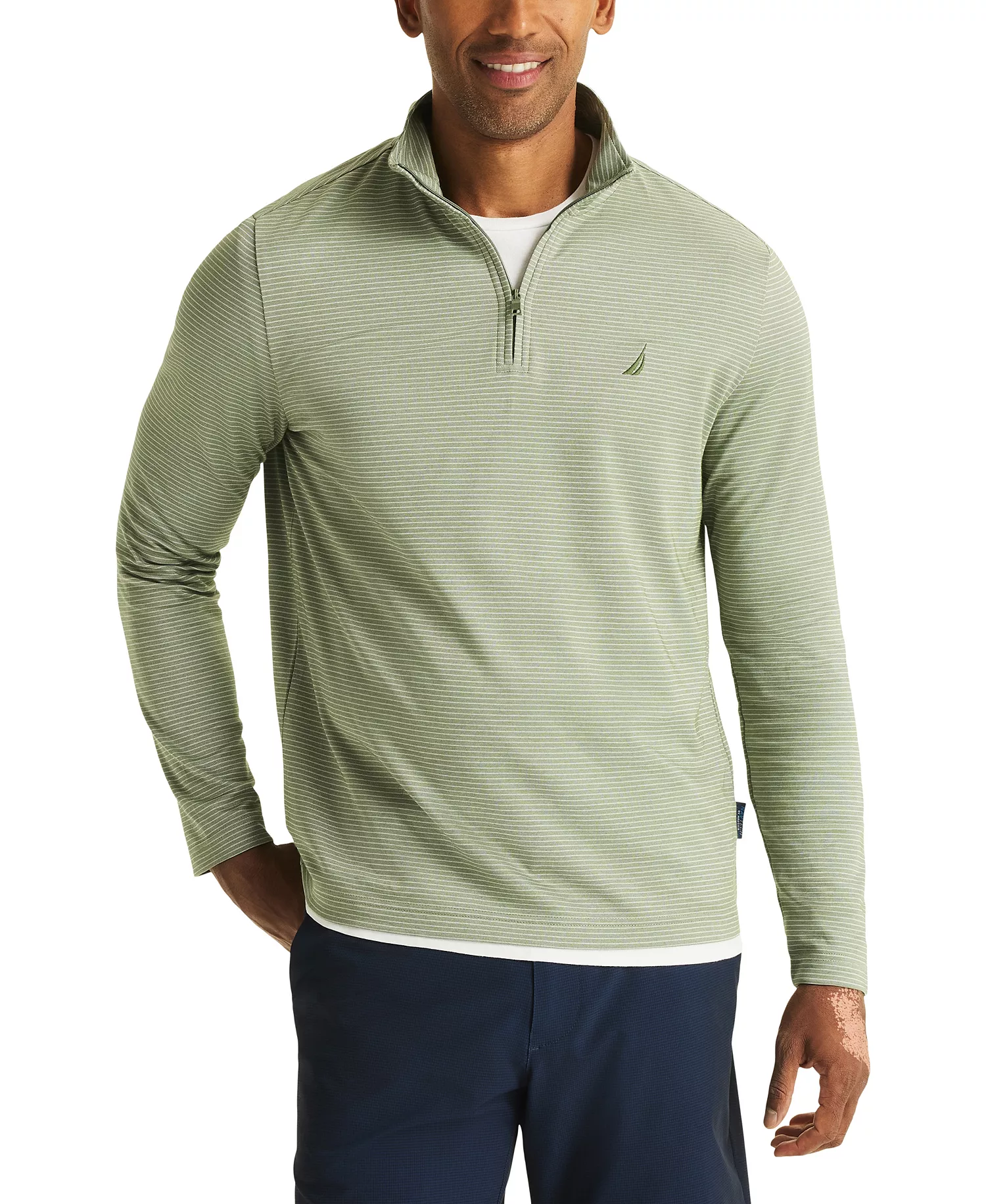 Men's Striped Quarter-Zip Sweatshirt - Bronze Green - 2XL