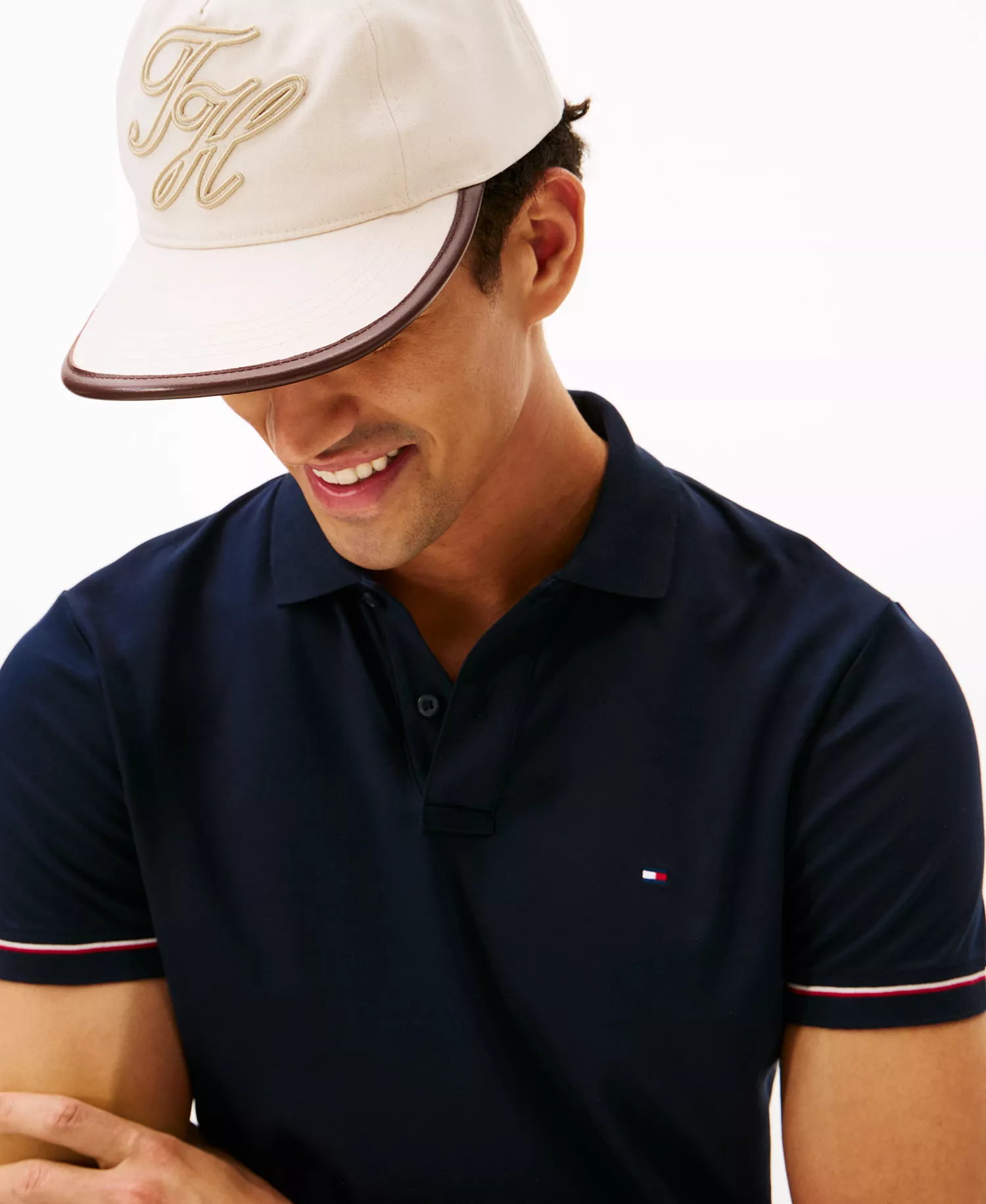 Men's Slim-Fit Smooth Touch Liquid Cotton Striped Cuff Polo  - Desert Sky - L