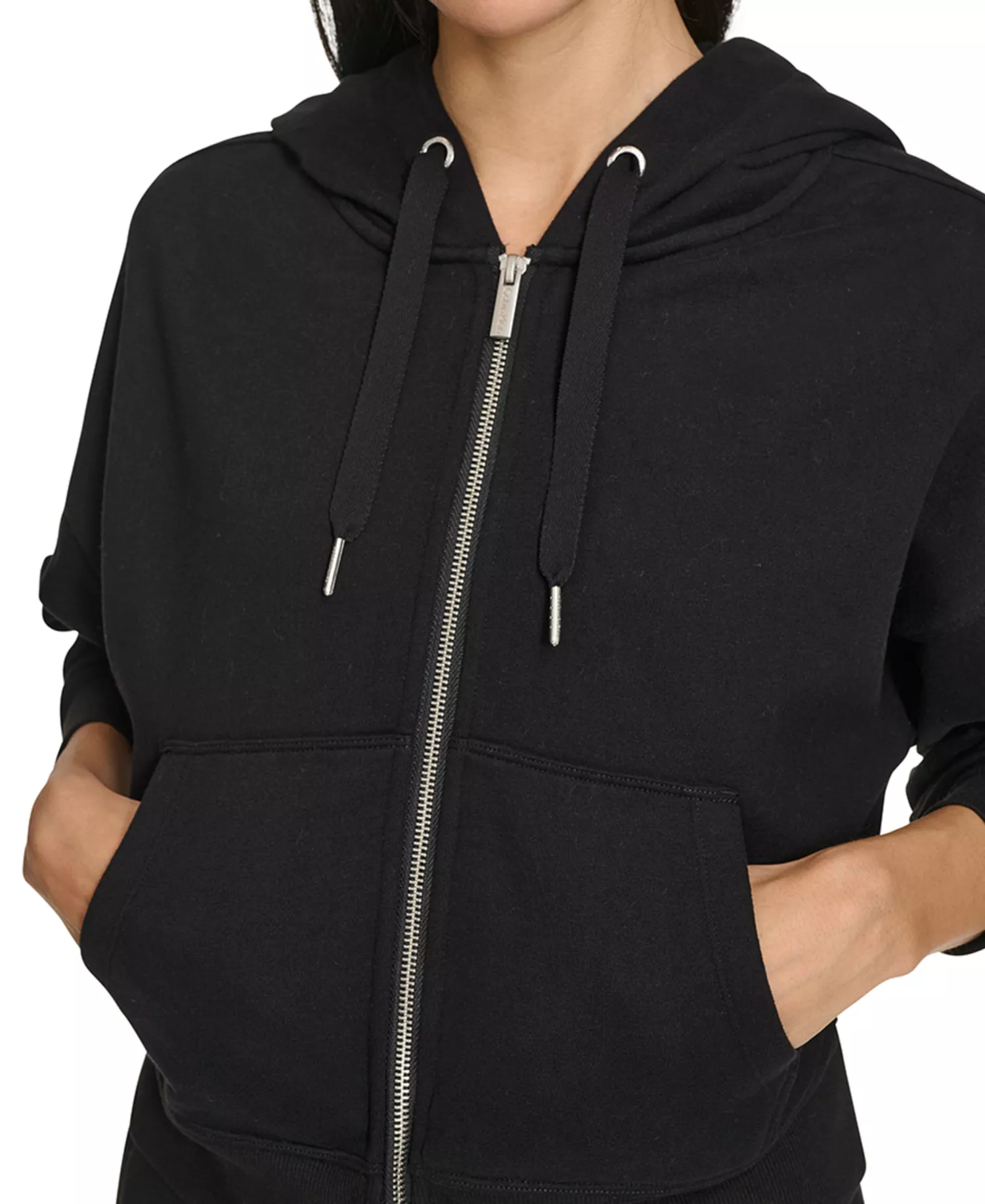 Women's Fleece Crop Zip-Front Long-Sleeve Hoodie - Black - 2XL