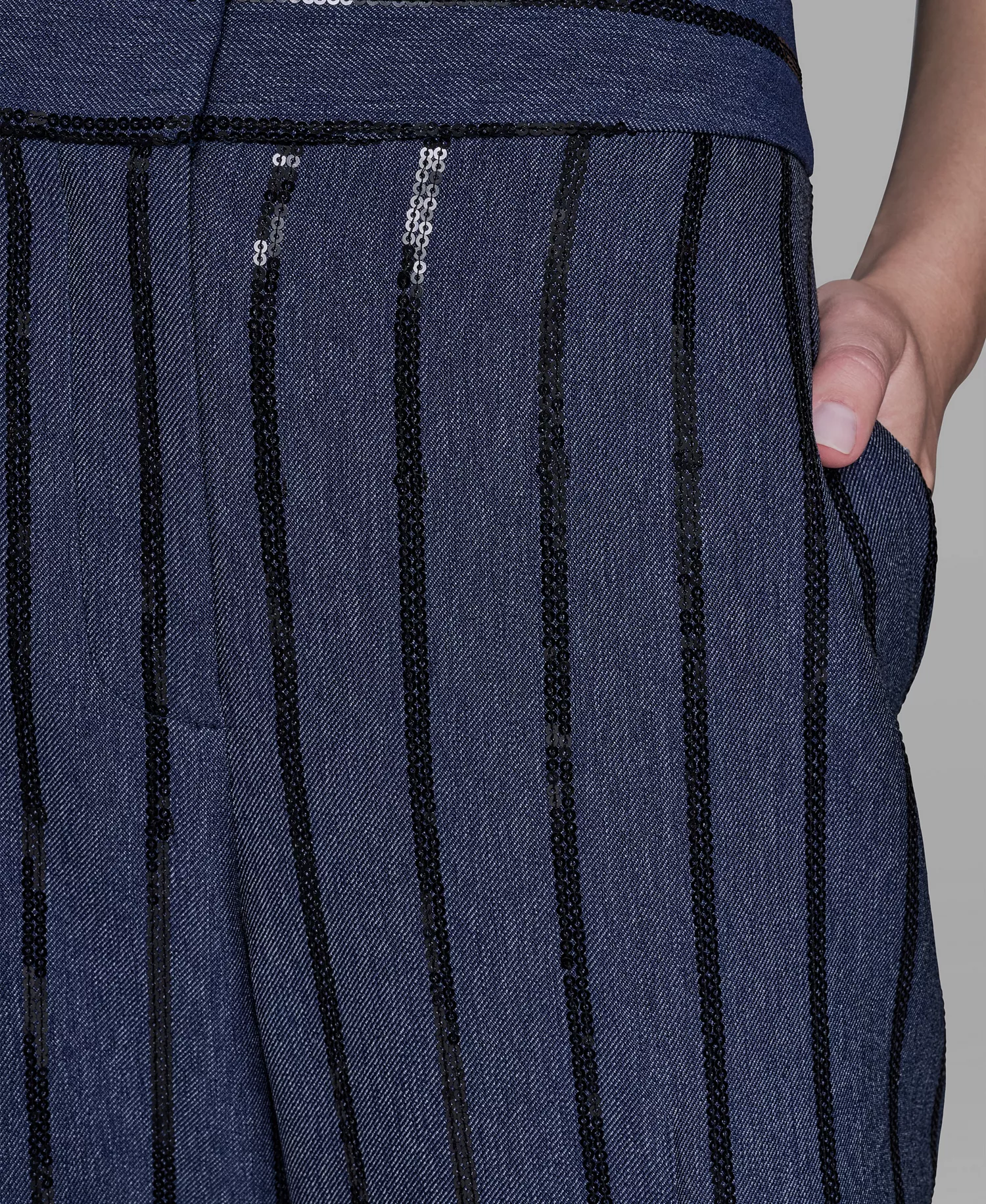 Women's Mid Rise Striped Sequin Pants - Indigo/black Stripe - 10