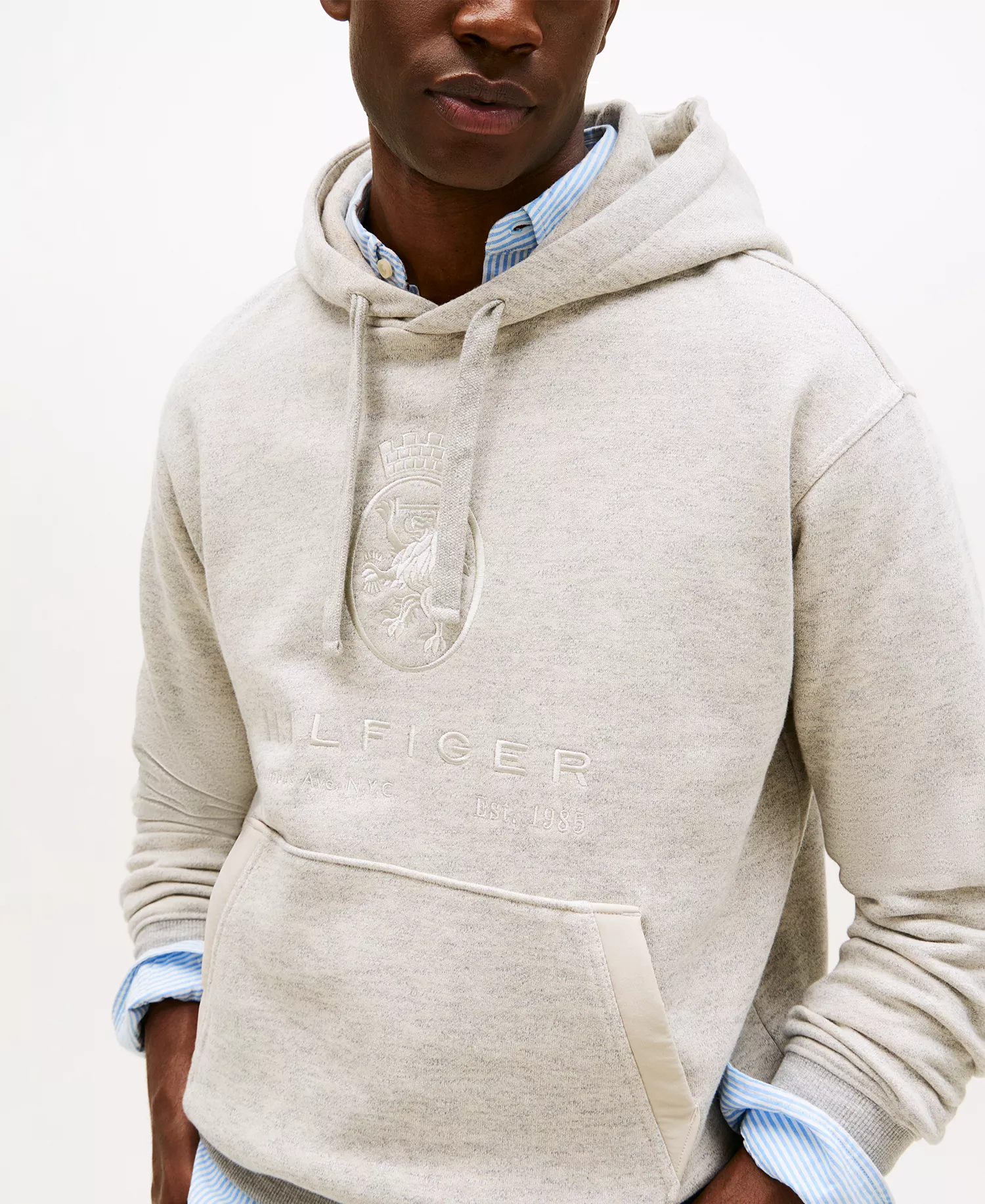 Men's Tonal Logo Crest Embroidery Hoodie - Light Grey Marbled Heather - S