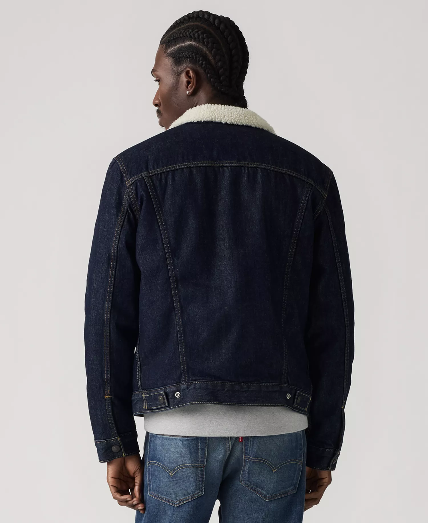 Men's Regular Fit Sherpa Denim Trucker Jacket - Dark Wash Denim - 2XL