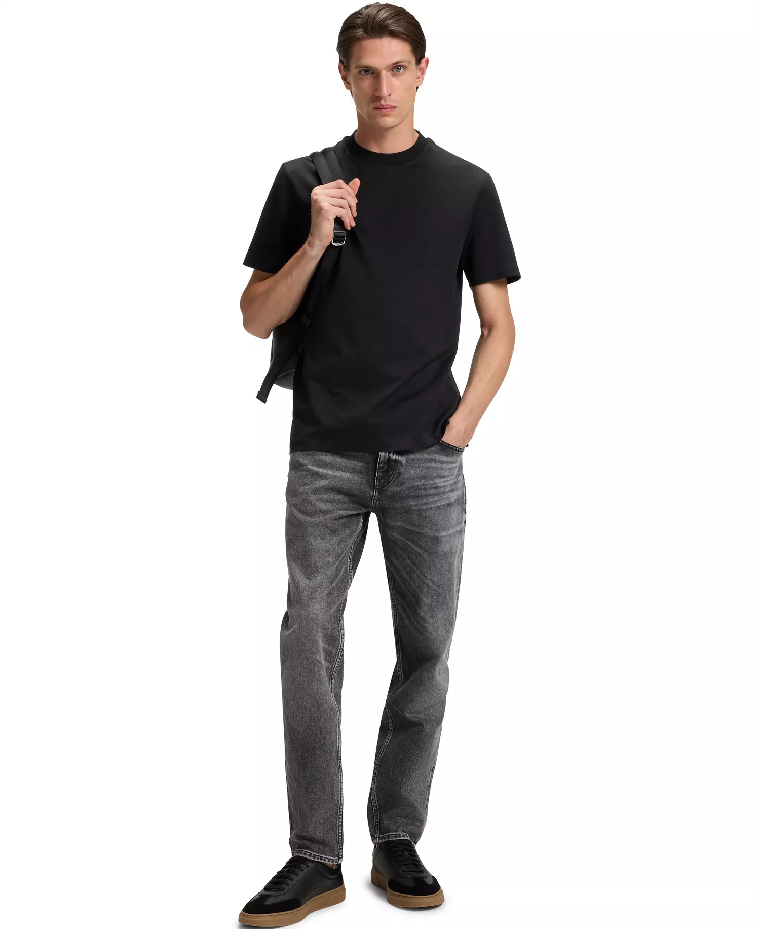 Men's Micro Pattern Mercerized-Cotton T-Shirt - Black - 2XL