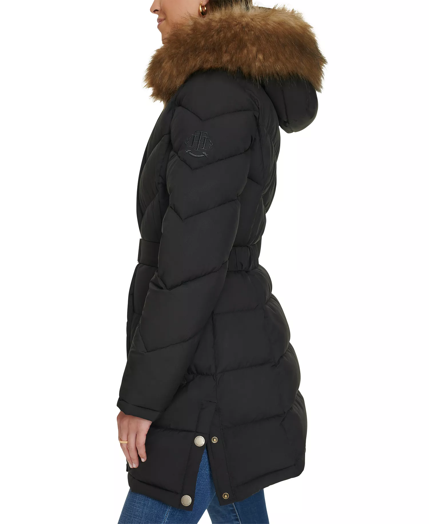 Women's Faux-Fur-Trim Hooded Puffer Coat, Created for Macy's - Black - L