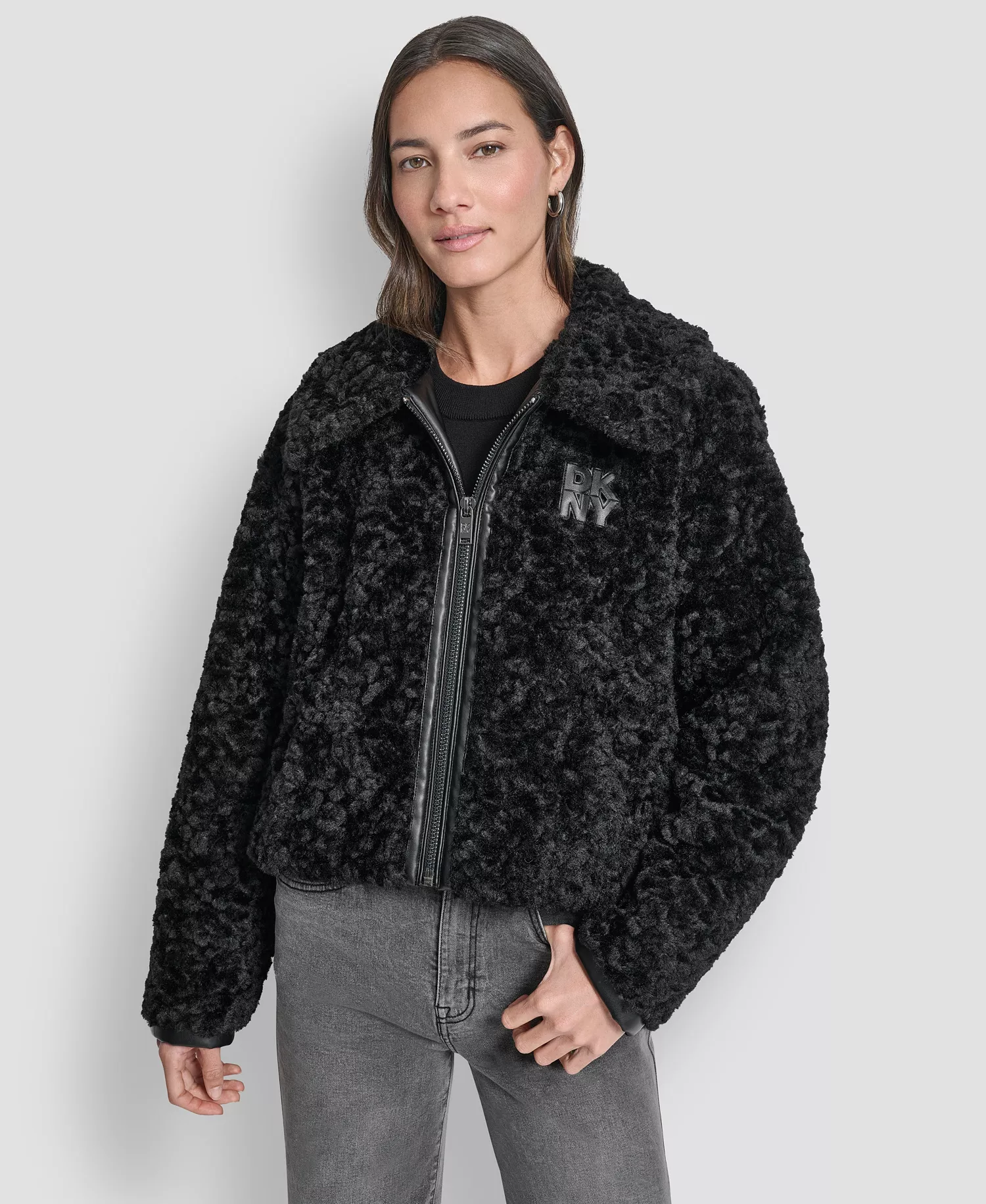 Women's Collared Zip Up Jacket - Black - L