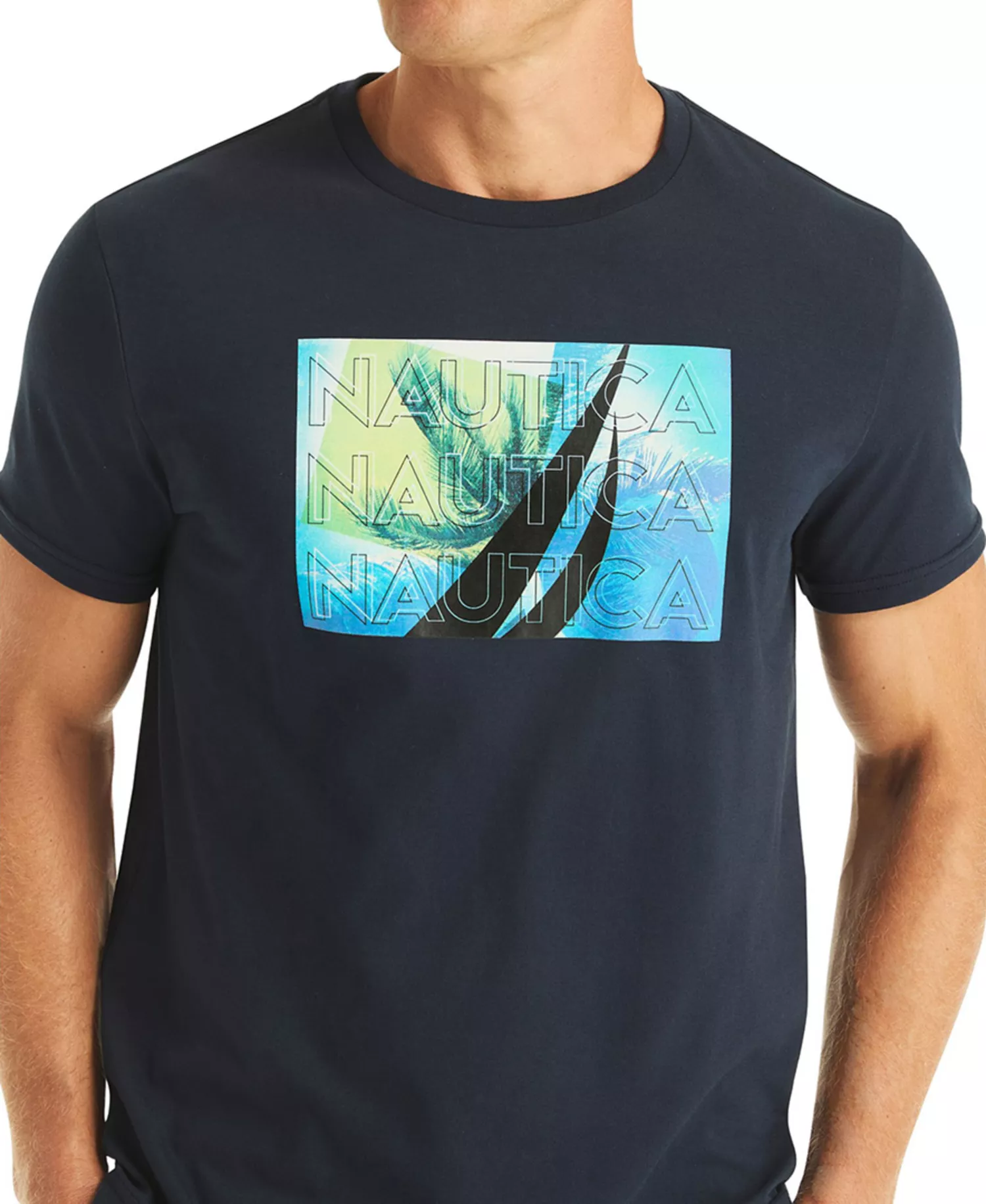 Men's Palm Tree Printed T-Shirt - Navy Seas - 2XL