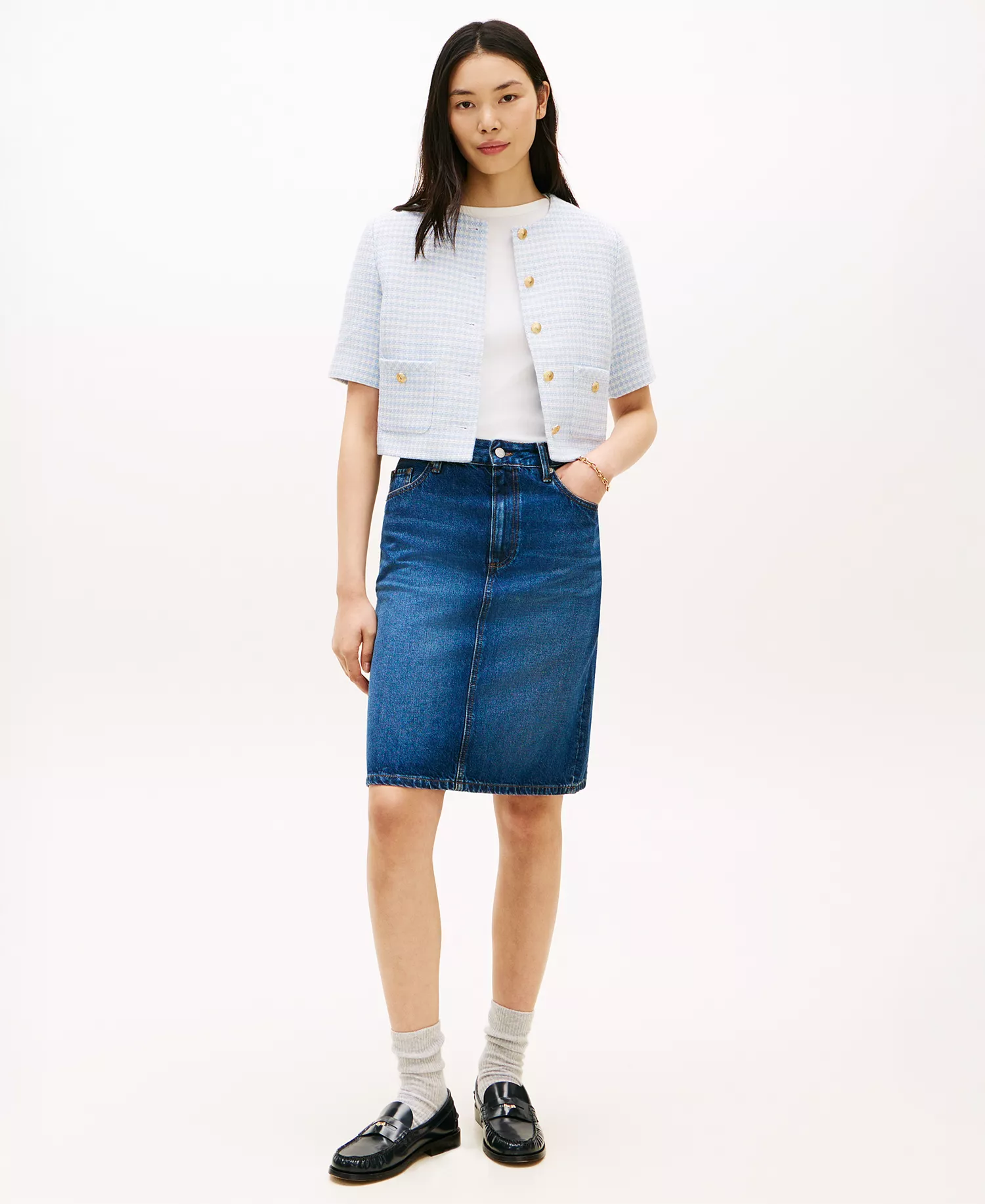 Women's Crewneck Tweed Lady Jacket - Breezy Blue - 10