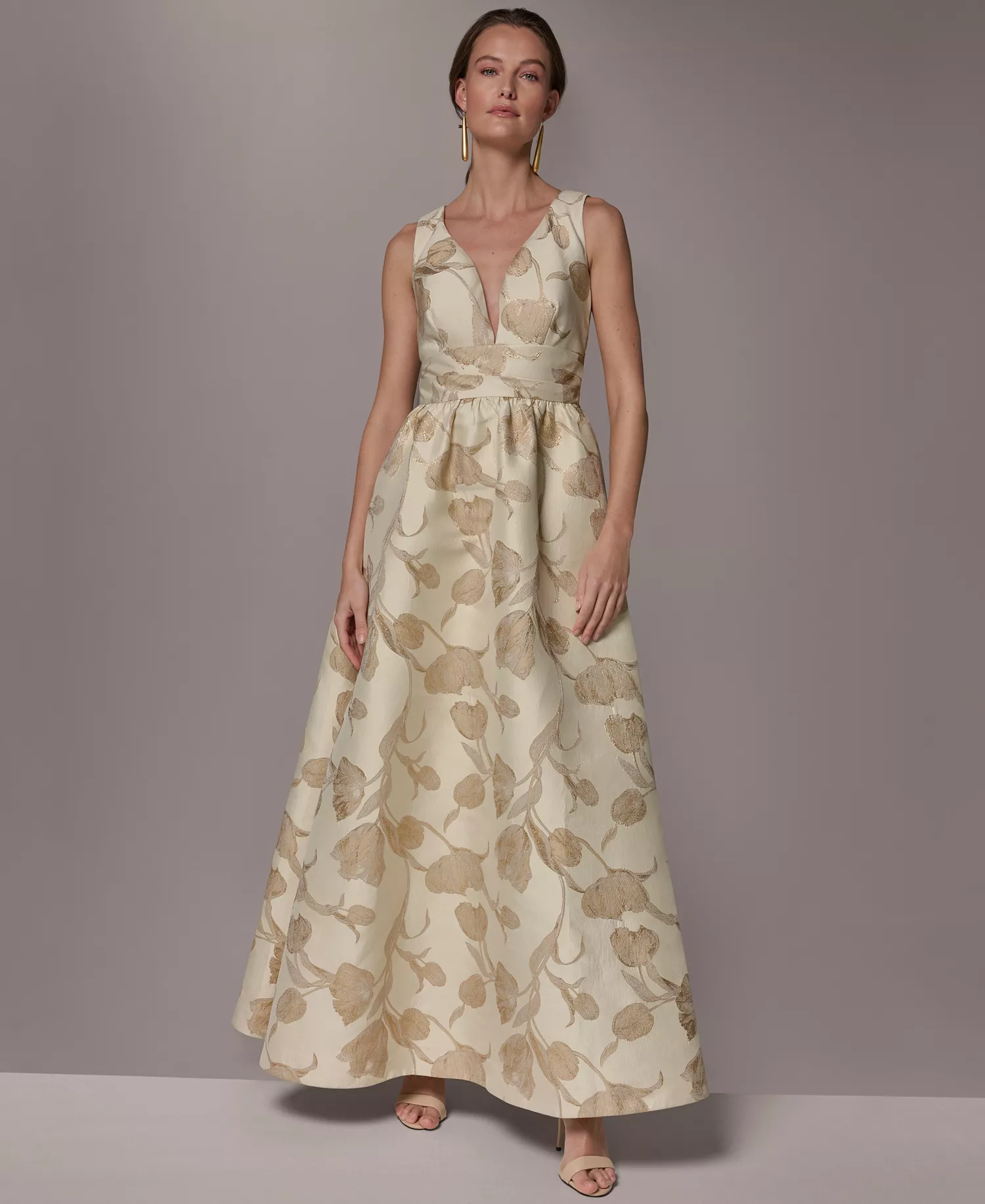 Women's V-Neck Ball Gown - GOLD MULTI - 10