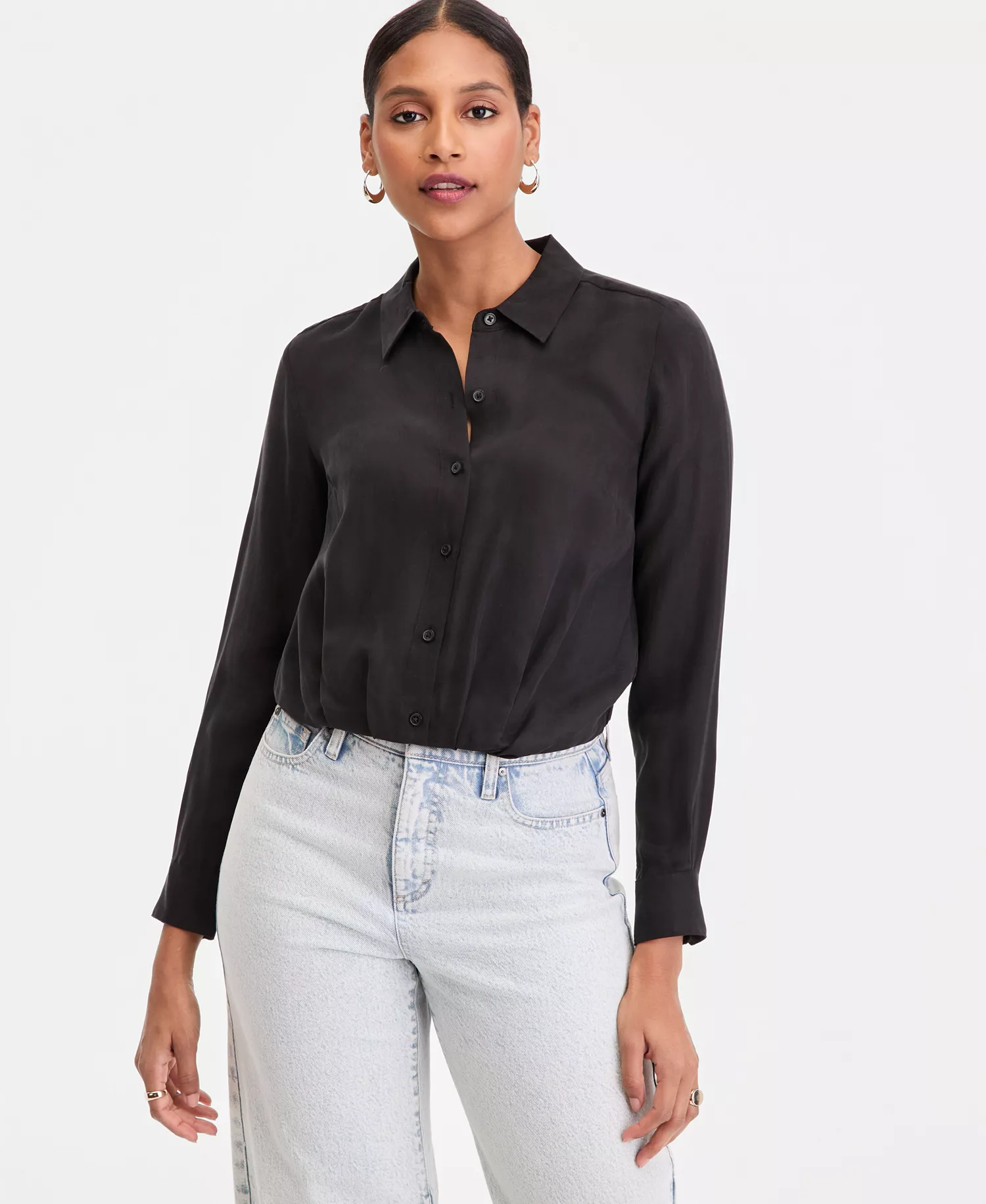 Women's Gathered-Hem Shirt, Macy's Exclusive - Deep Black - L
