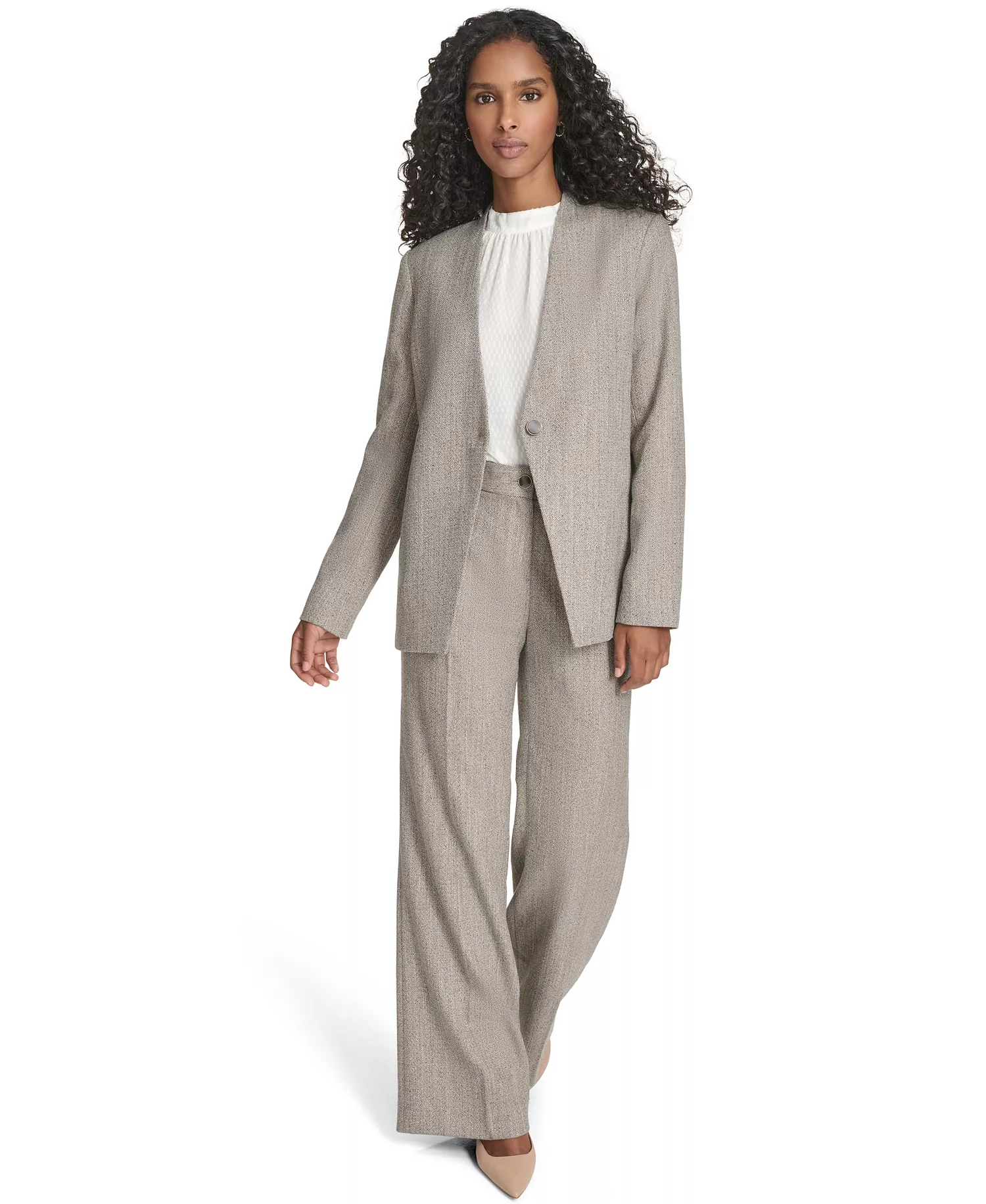 Petite Novelty One Button Jacket - Oyster Multi - 10P