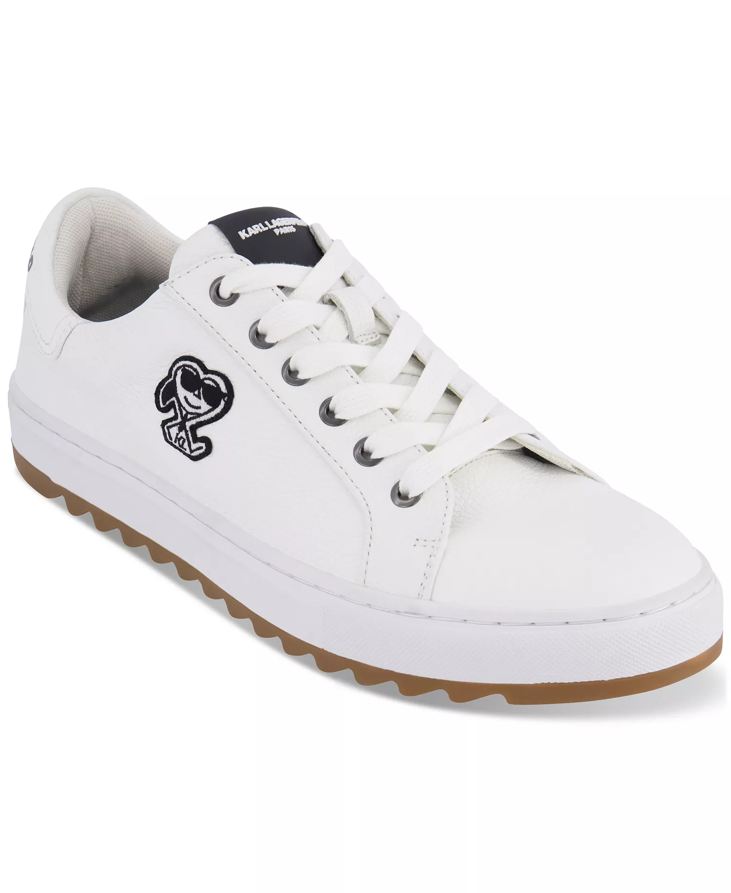 Men's Side Heart Logo Patch Tumbled Leather Sneaker - White - 10M