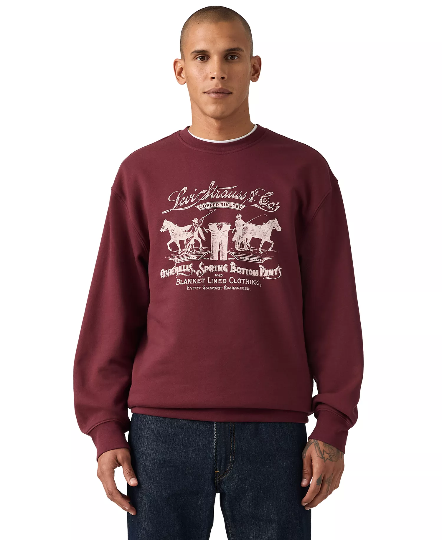 Men's Crewneck Long-Sleeve Sweatshirt - Dark red - 2XL