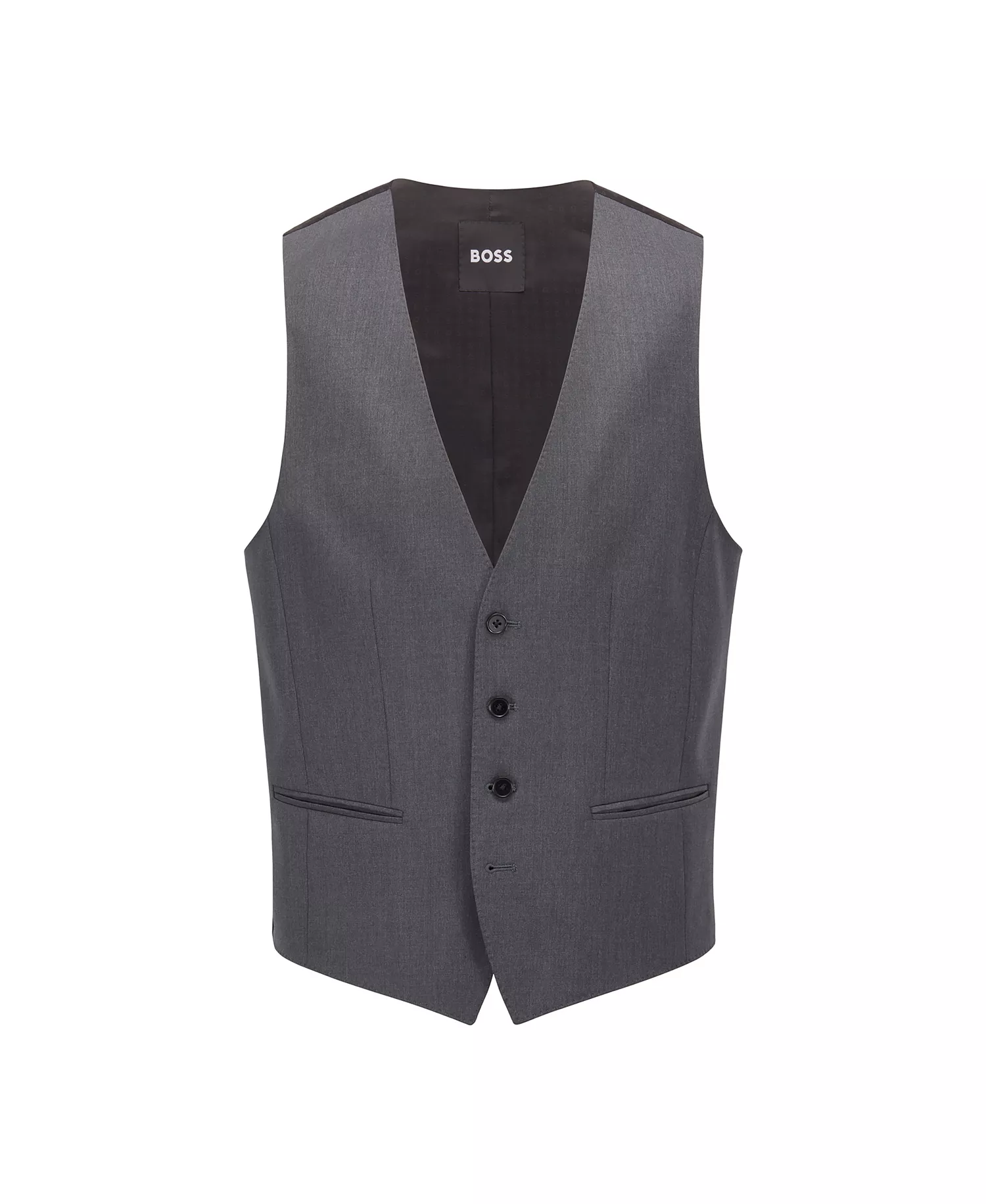 BOSS by Men's Virgin-Wool Serge Slim-Fit Vests - Dark Gray - 36R