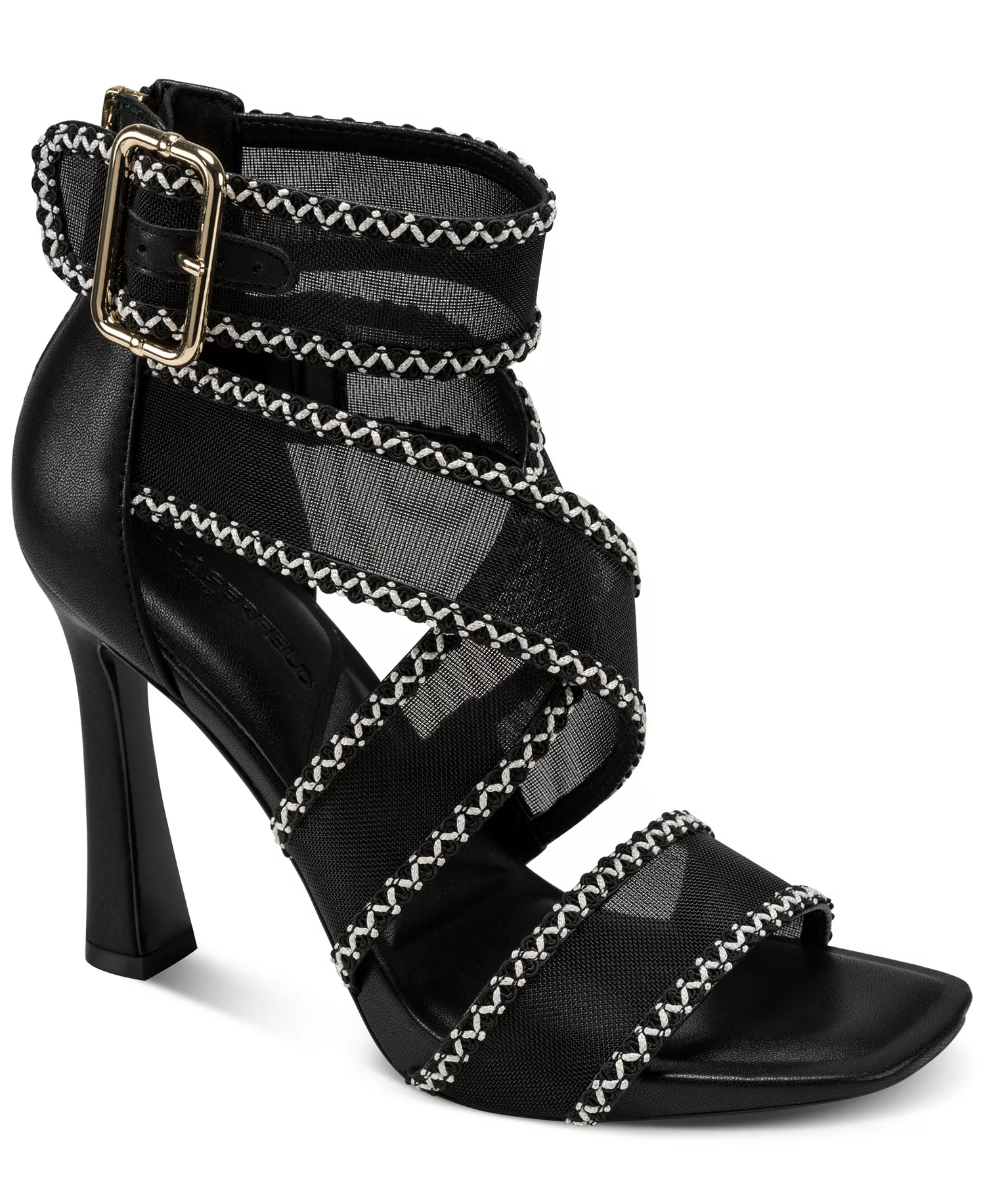Women's Careliz Trim Ankle Heel Sandals - Black/White - 10