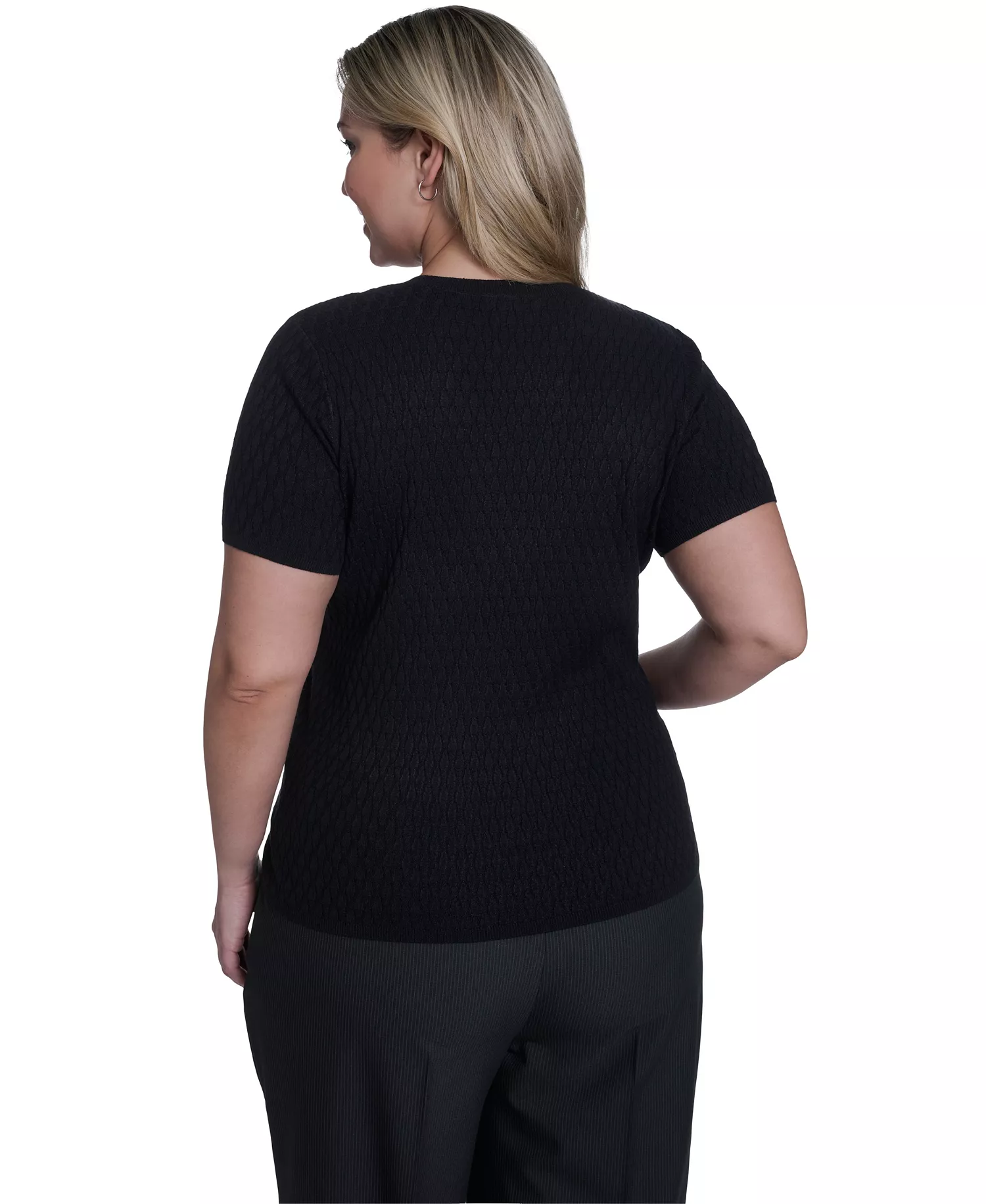 Plus Size Short-Sleeve Crew Neck Sweater - Black - 1X