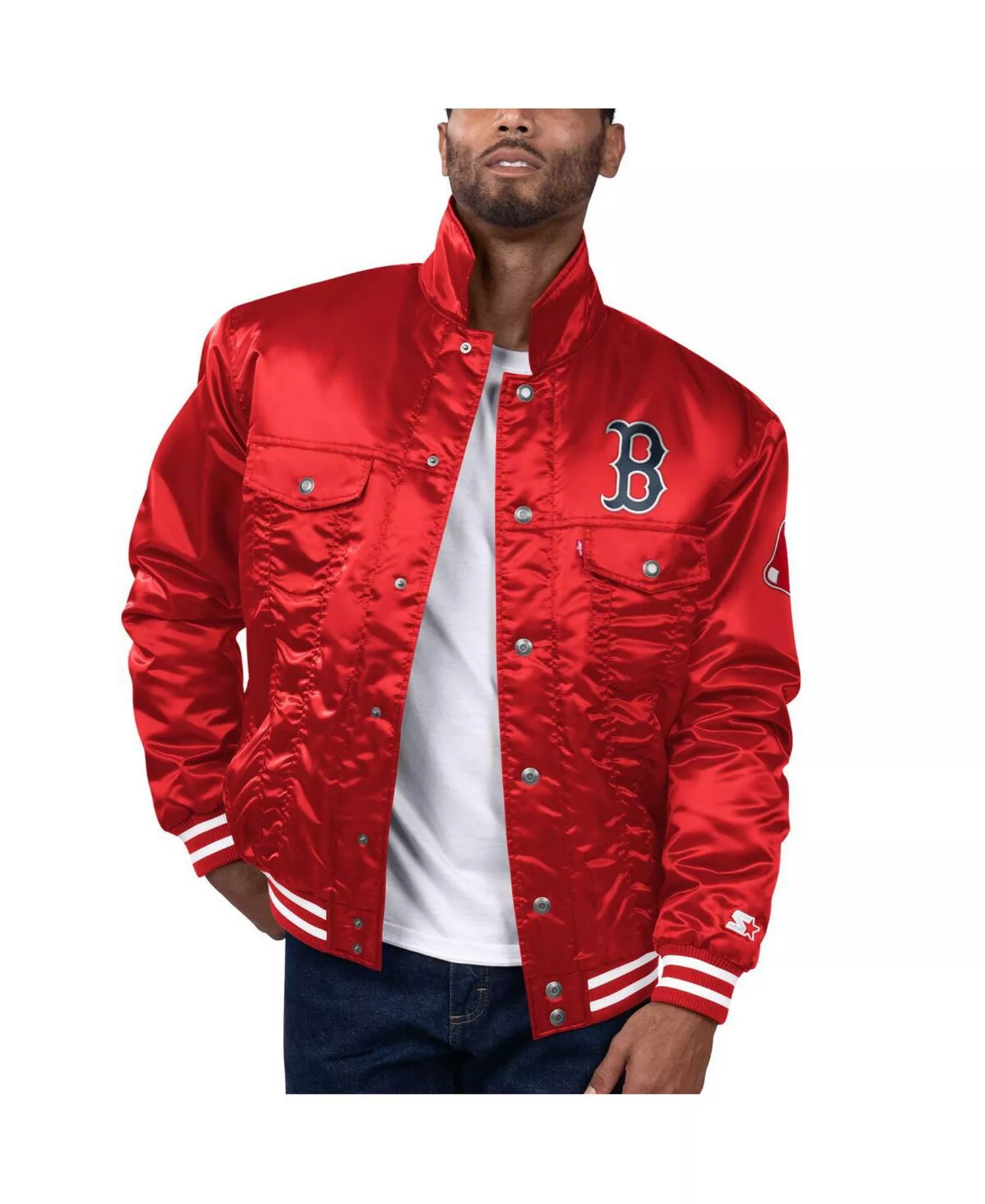 Men's x Red Boston Red Sox Silver Tab Satin Full-Snap Trucker Jacket - Red - L