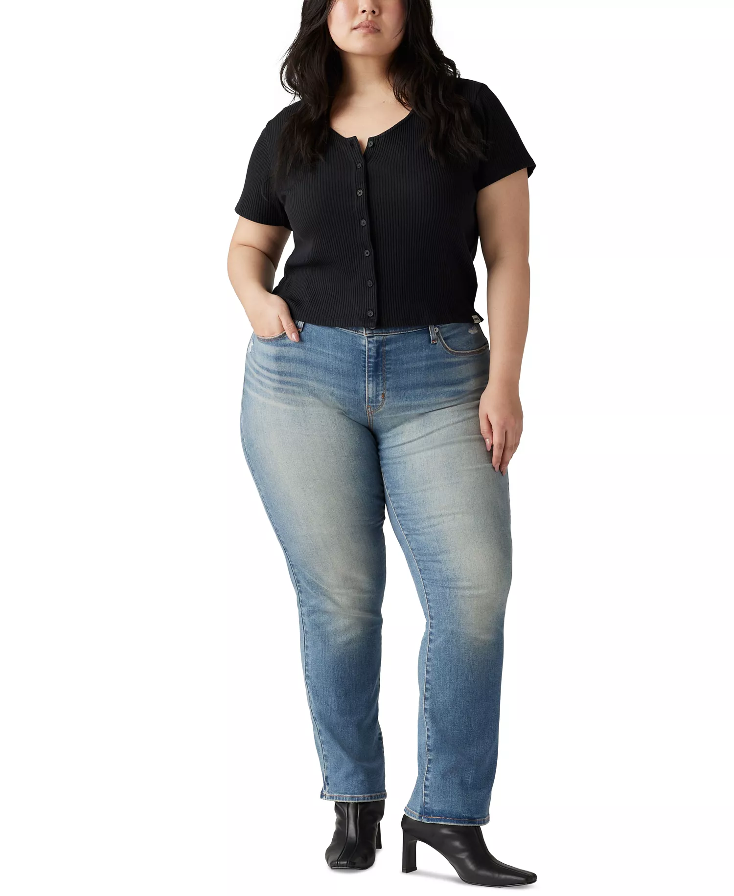 Trendy Plus Size Classic Straight Leg Jeans - Cave Wall - 16W