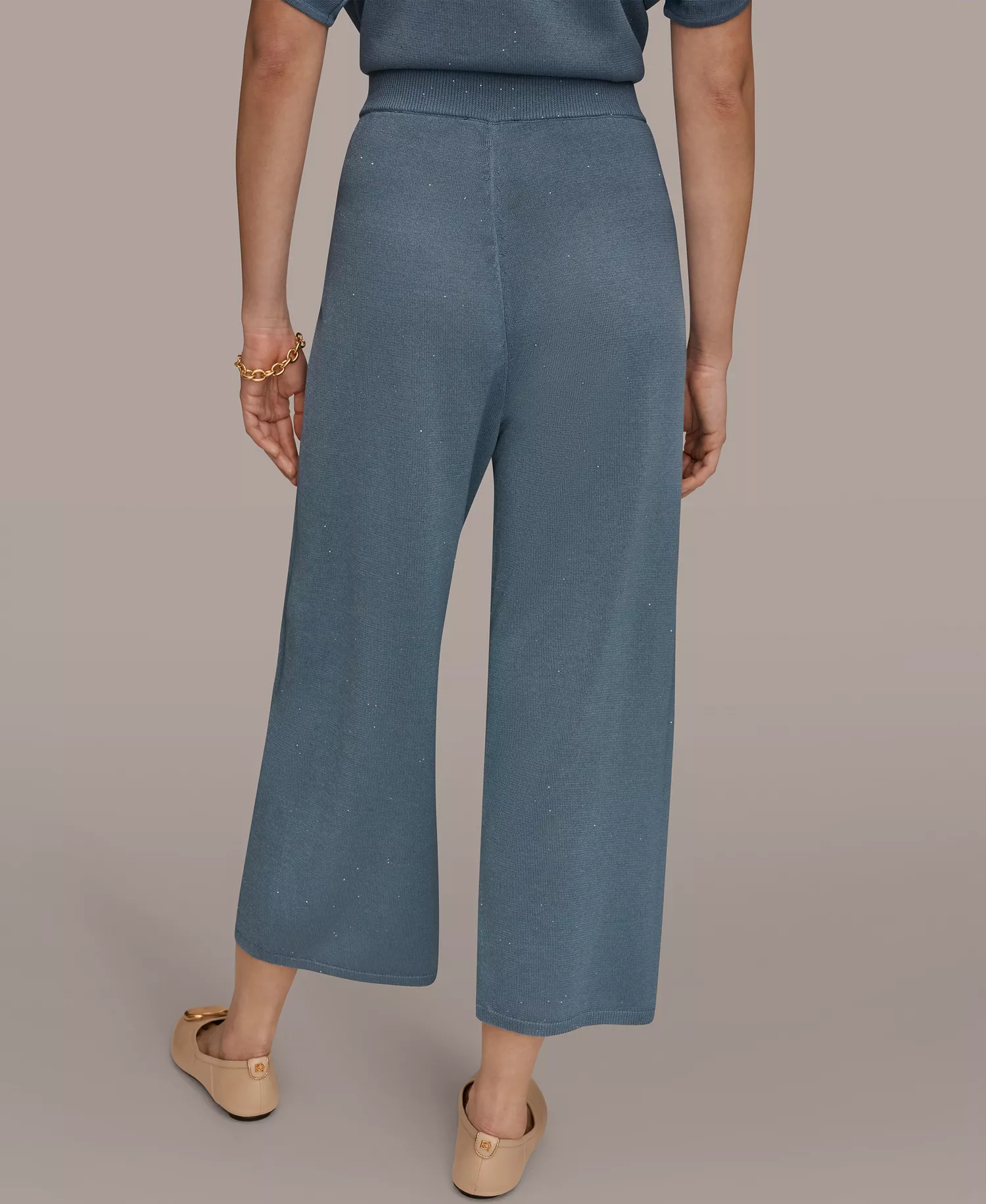 Women's Wide Leg Sequin Pull-On Pants - Washed Indigo - L