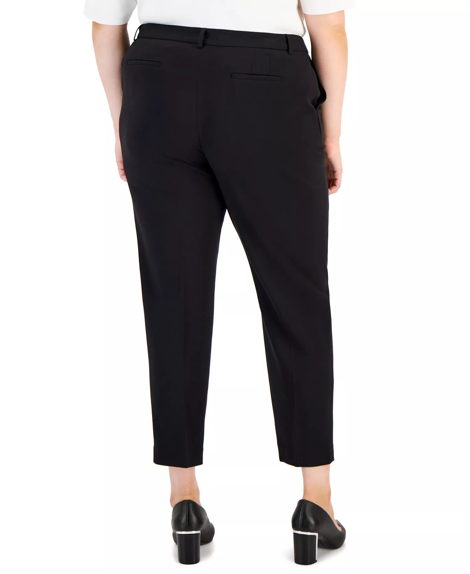 Plus Size Ruched-Sleeve Blazer & Ankle Pants Suit Separates - Black - 14W