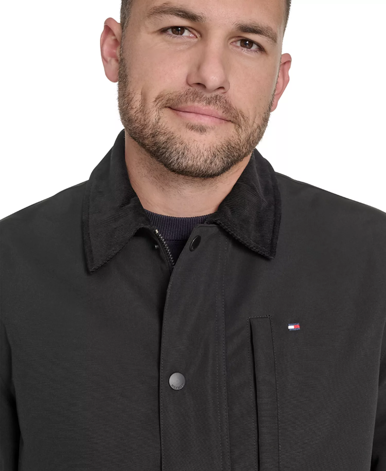 Men's Highland Barn Coat with Corduroy Collar - Black - 2XL