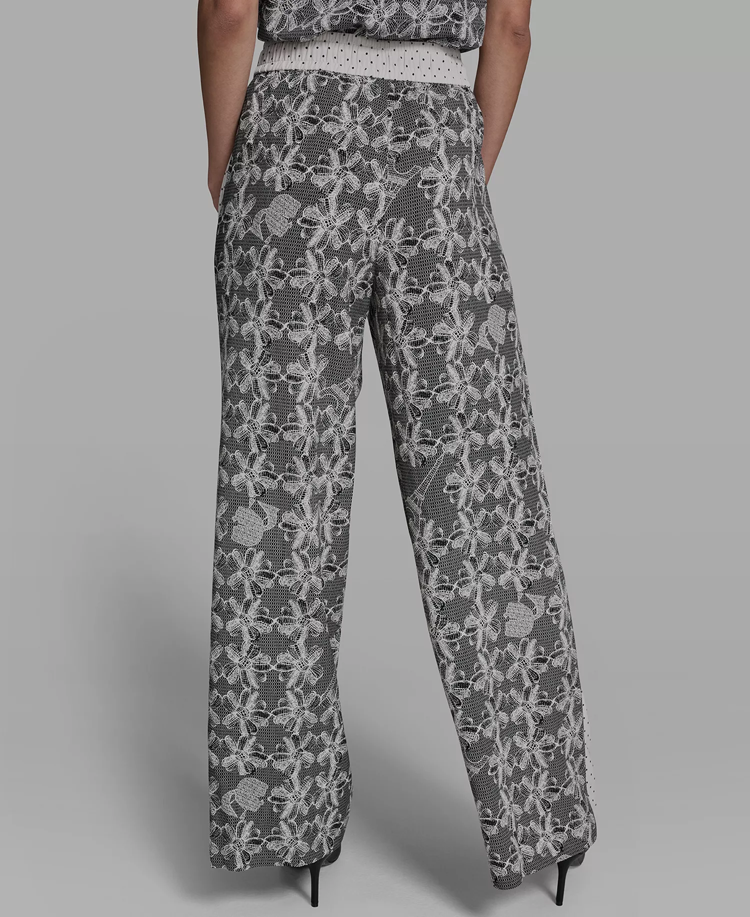 Petite Printed Pull-On Pants - Black/Bisque - P/L