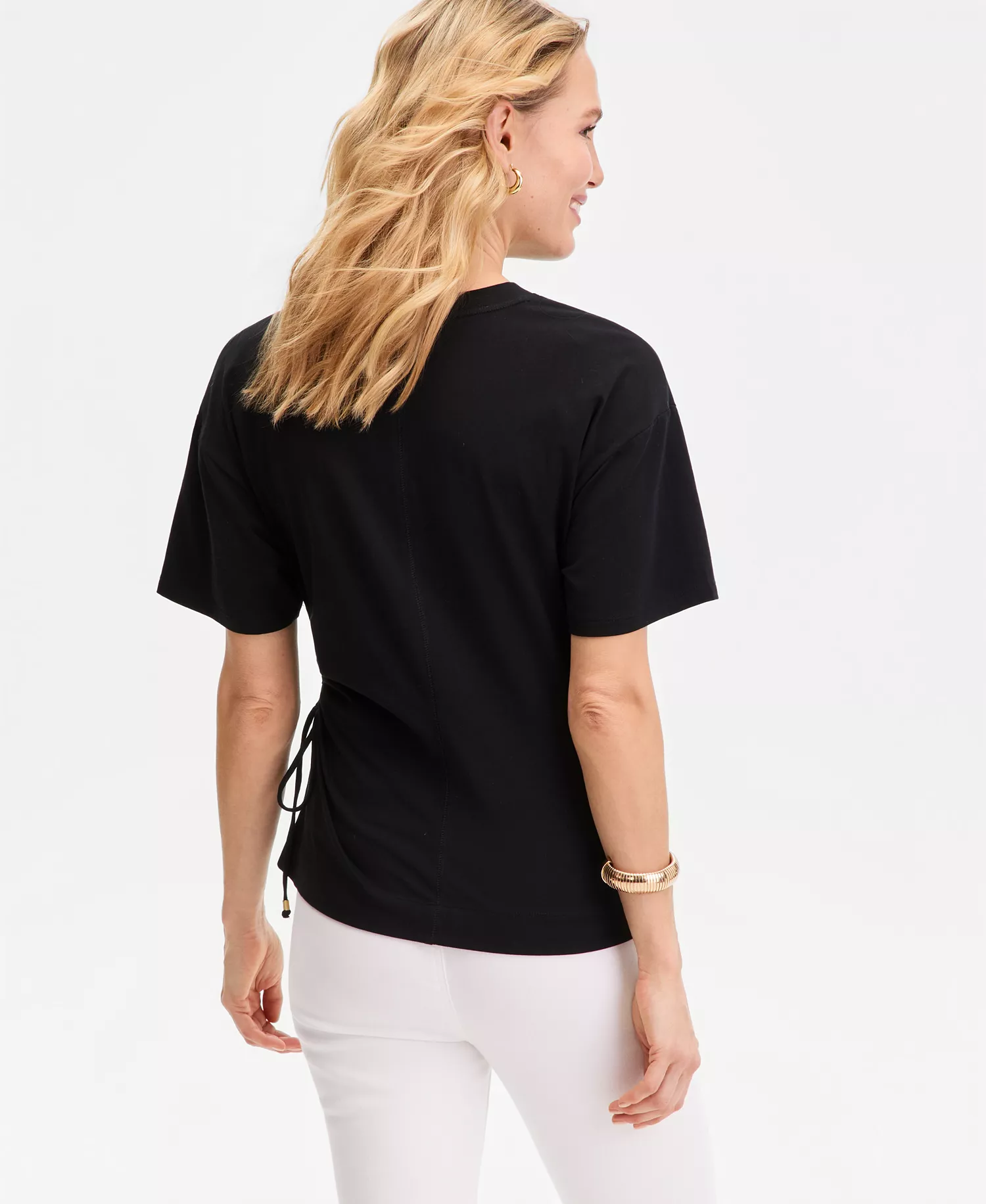 Women's Short Sleeve Side Tie T-Shirt, Macy's Exclusive - Deep Black - L
