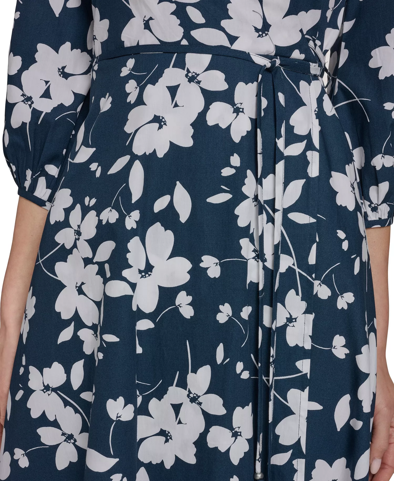 Women's Faux Wrap V-Neck Midi Dress - Indigo Cream - 10