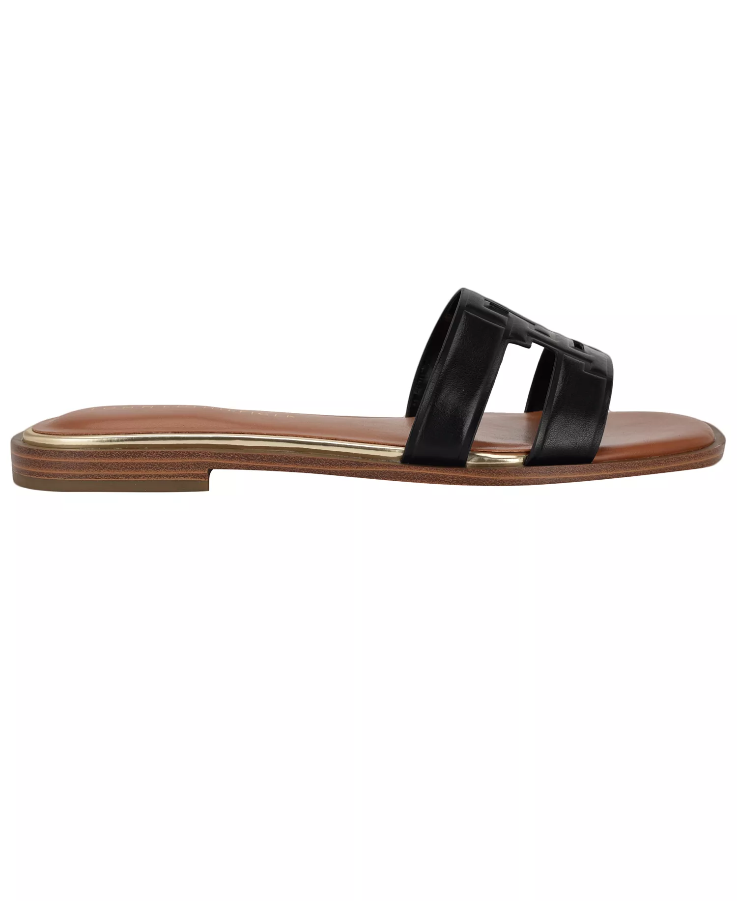 Women's Terenz Logo Strap Flat Slide Sandals - Black - 11M