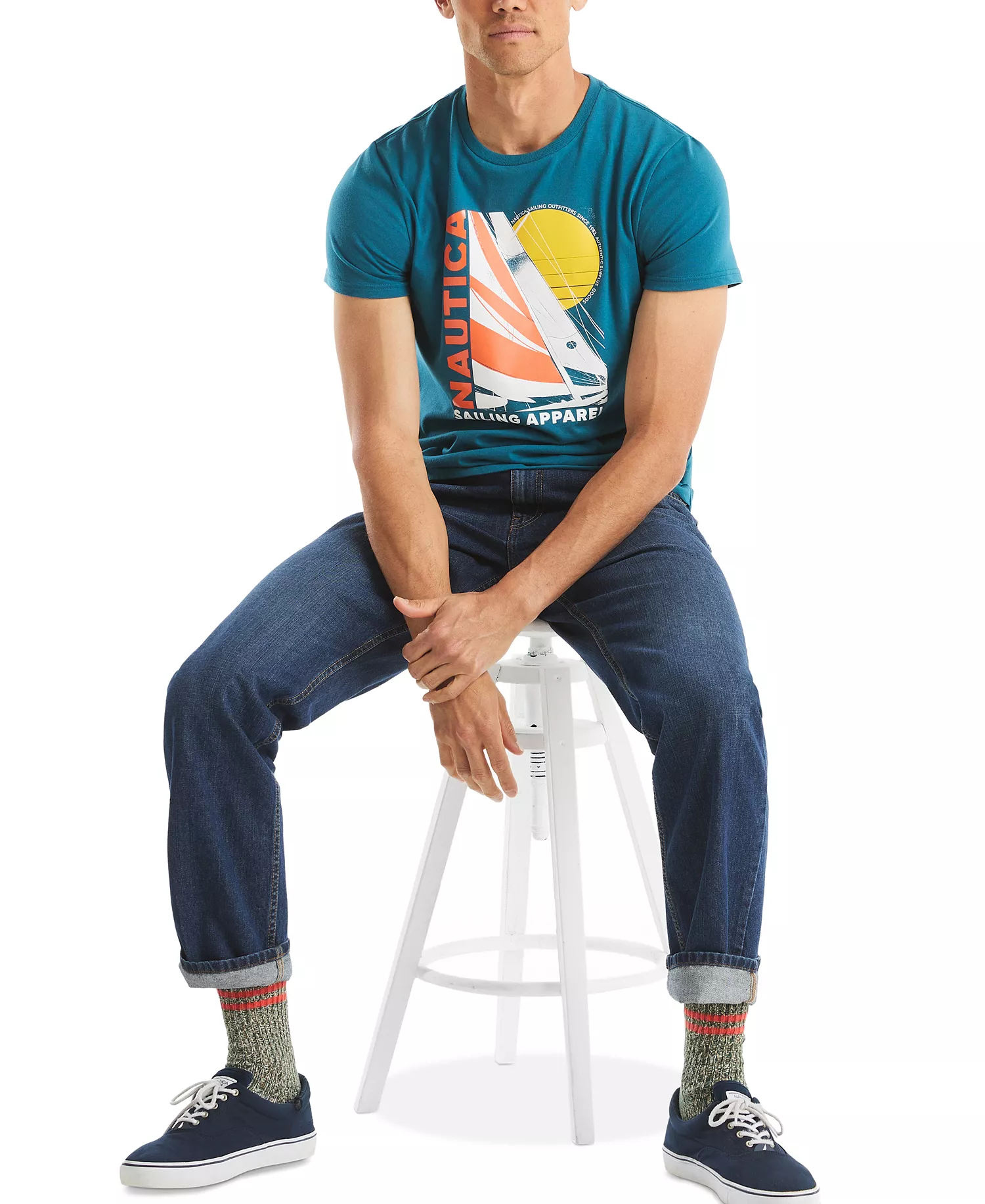 Men's Short Sleeve Modern Sailboat Graphic T-Shirt - Blue Coral - 2XL