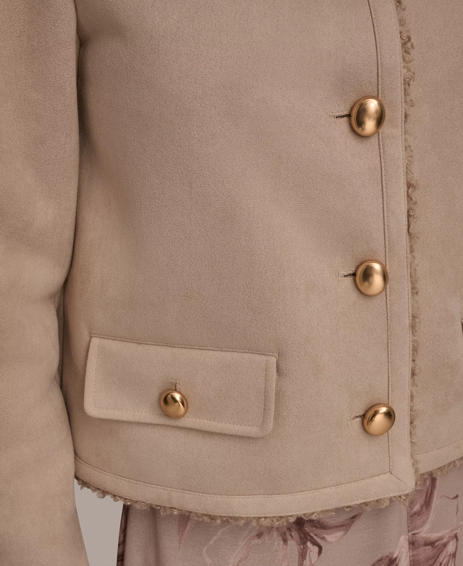 Women's Crewneck Button-Front Boxy Coat - Tan/Beige - L