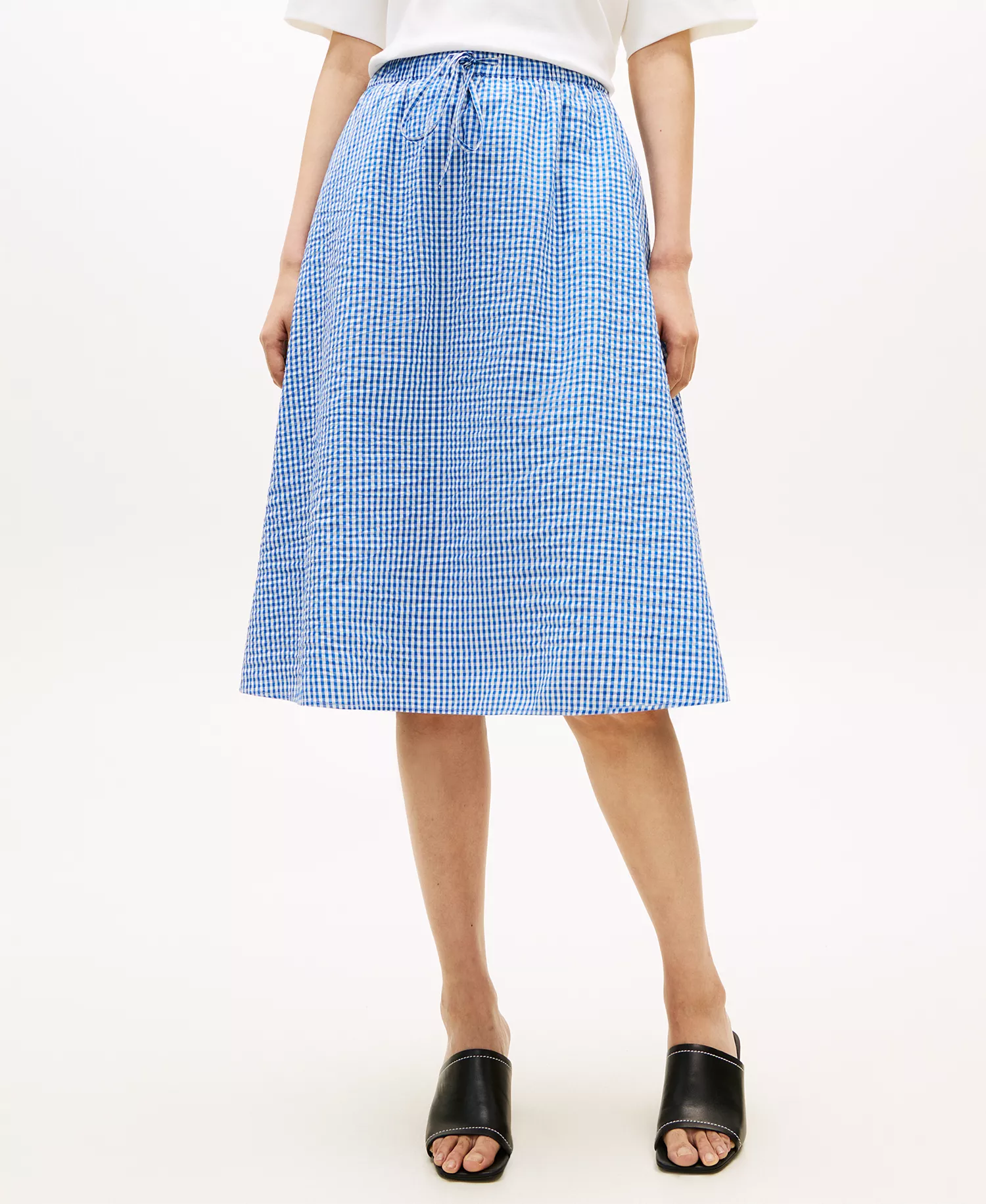 Women's Gingham Elastic Waist Skirt - Blue - L