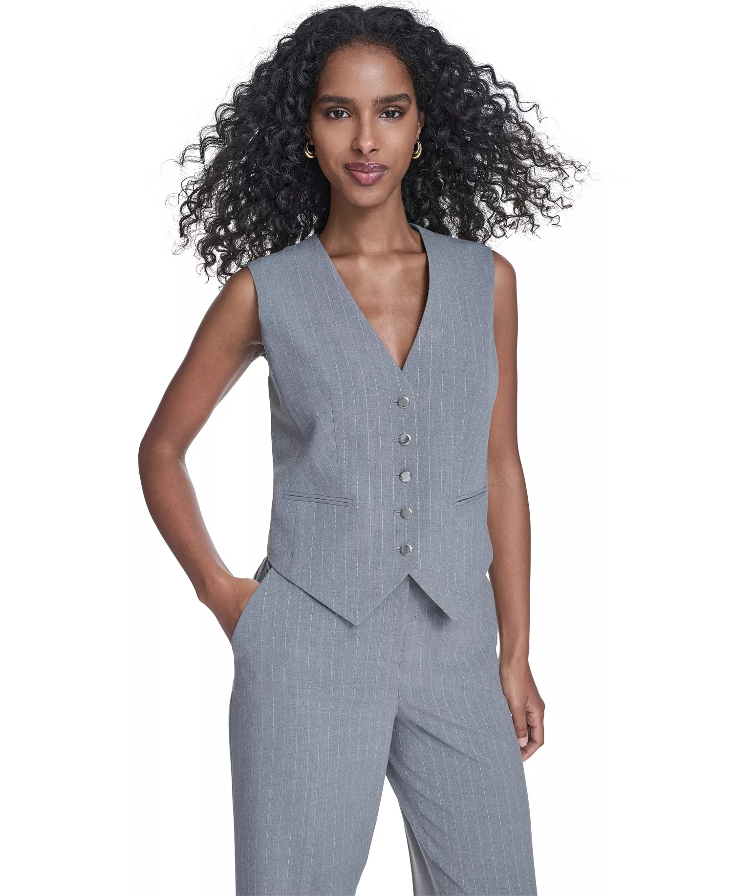 Women's Pinstripe Vest Top - Heather Charcoal/cream - 10