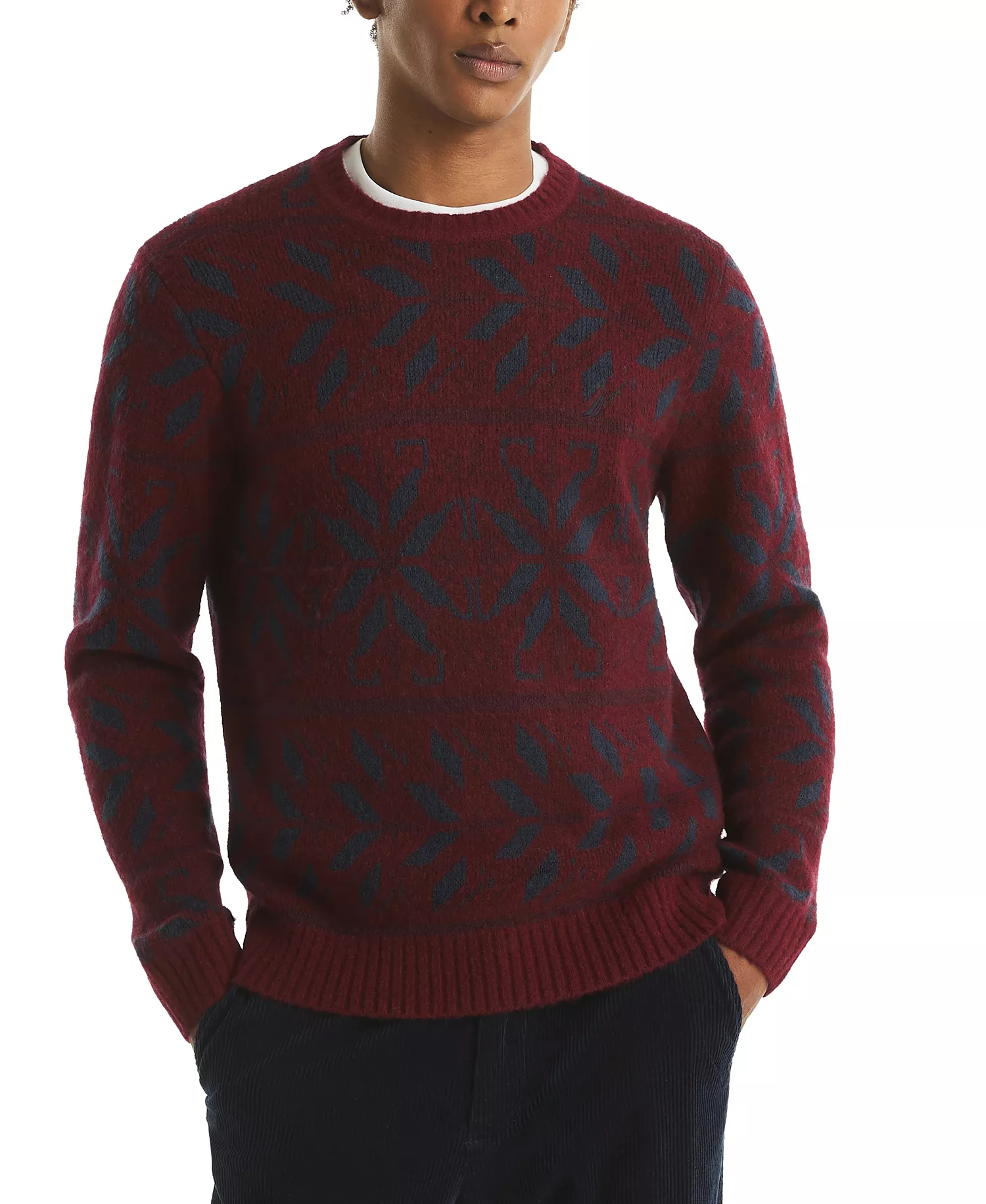 Men's Fair Isle Print Sweater - Deep Crimson - 2XL