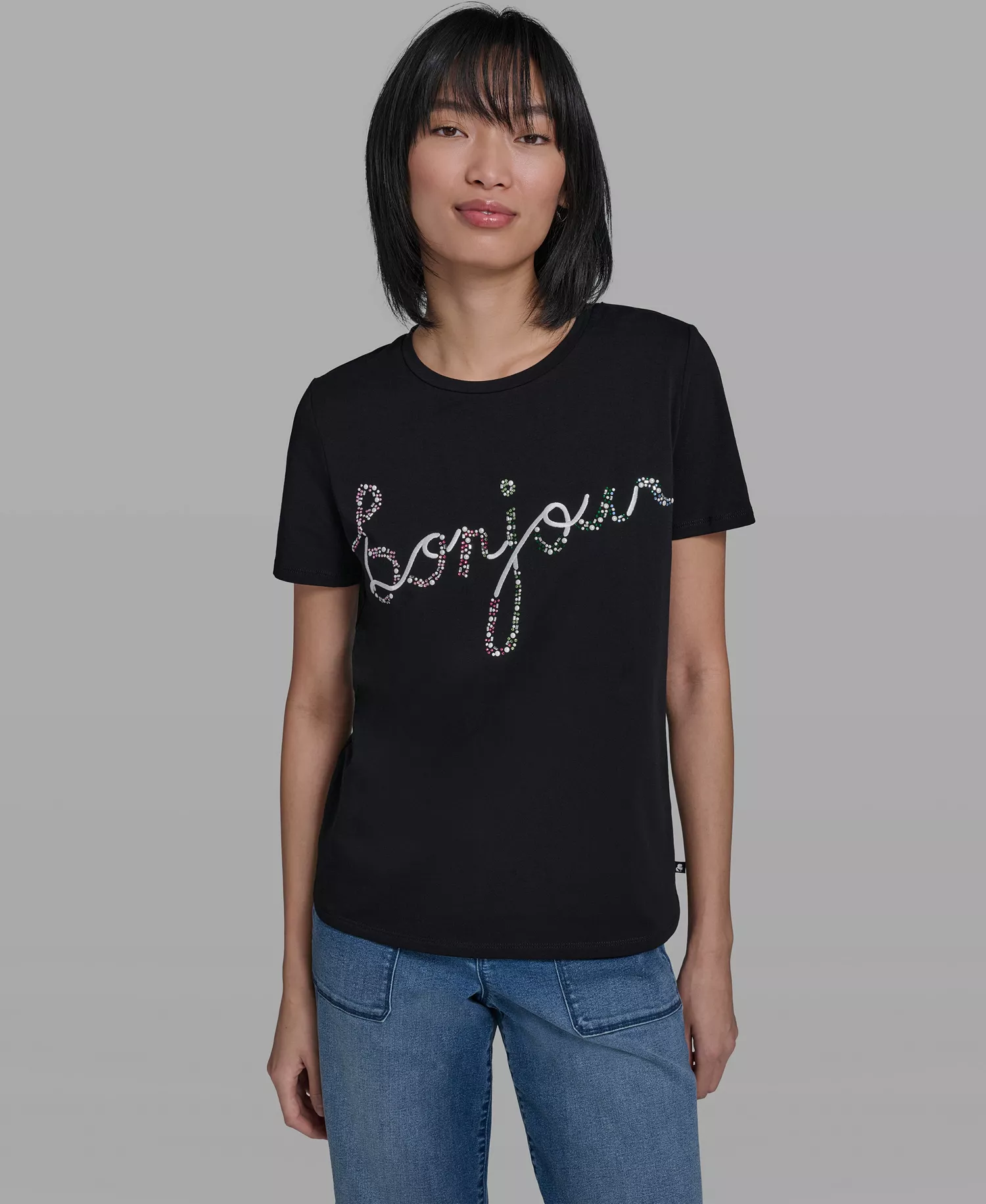 Women's Crew Neck Sunglasses T-Shirt - Black - L