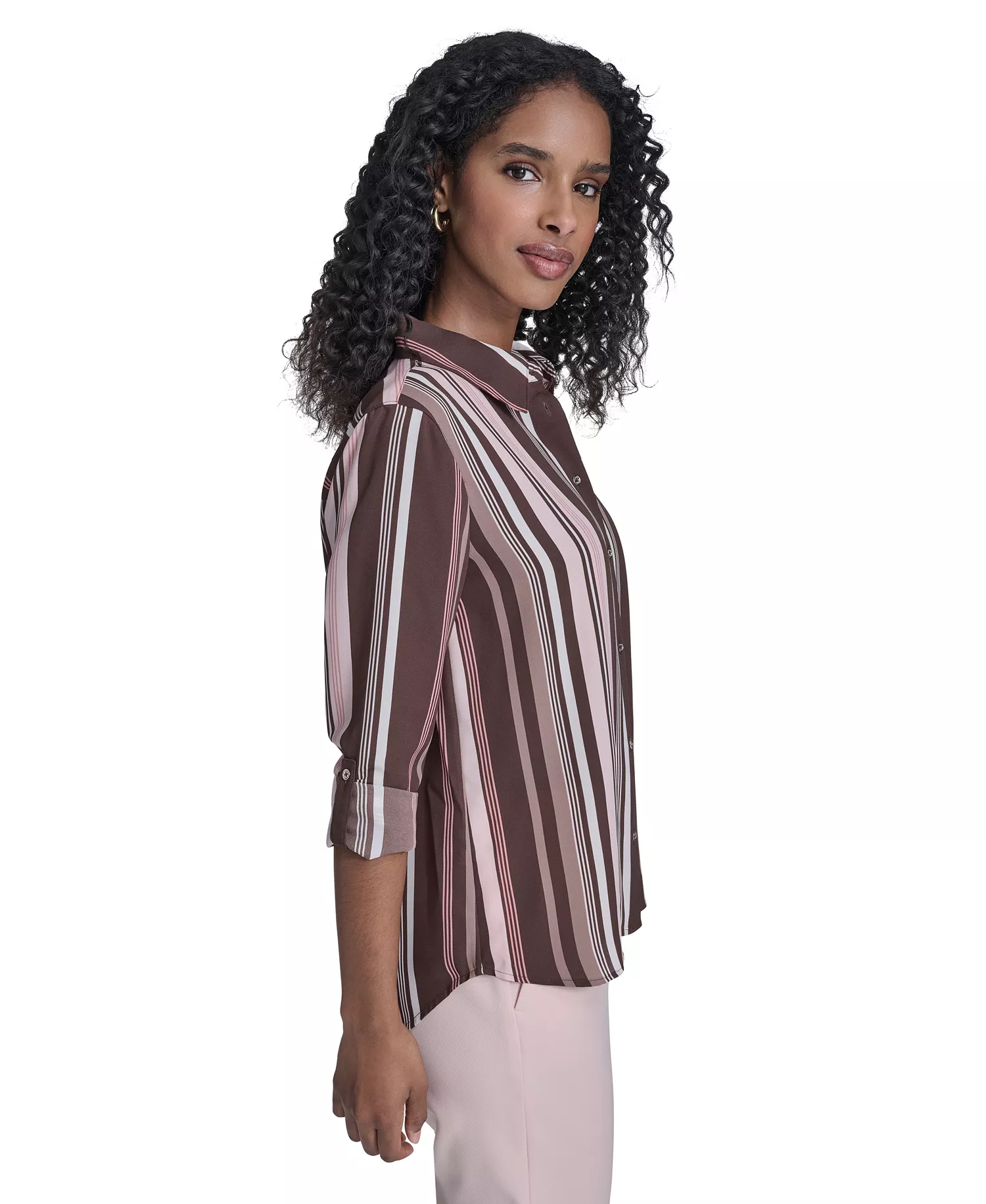 Women's Slim-Fit Striped Button Up Top - Chicory Multi - L