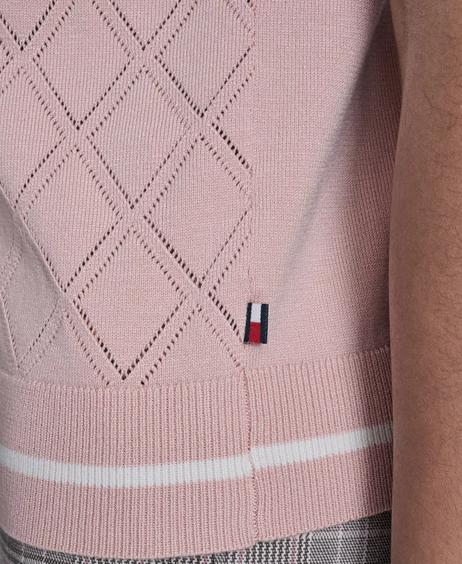 Women's Pointelle Polo Collared Sweater - Evening Sand/ Whitecap - L