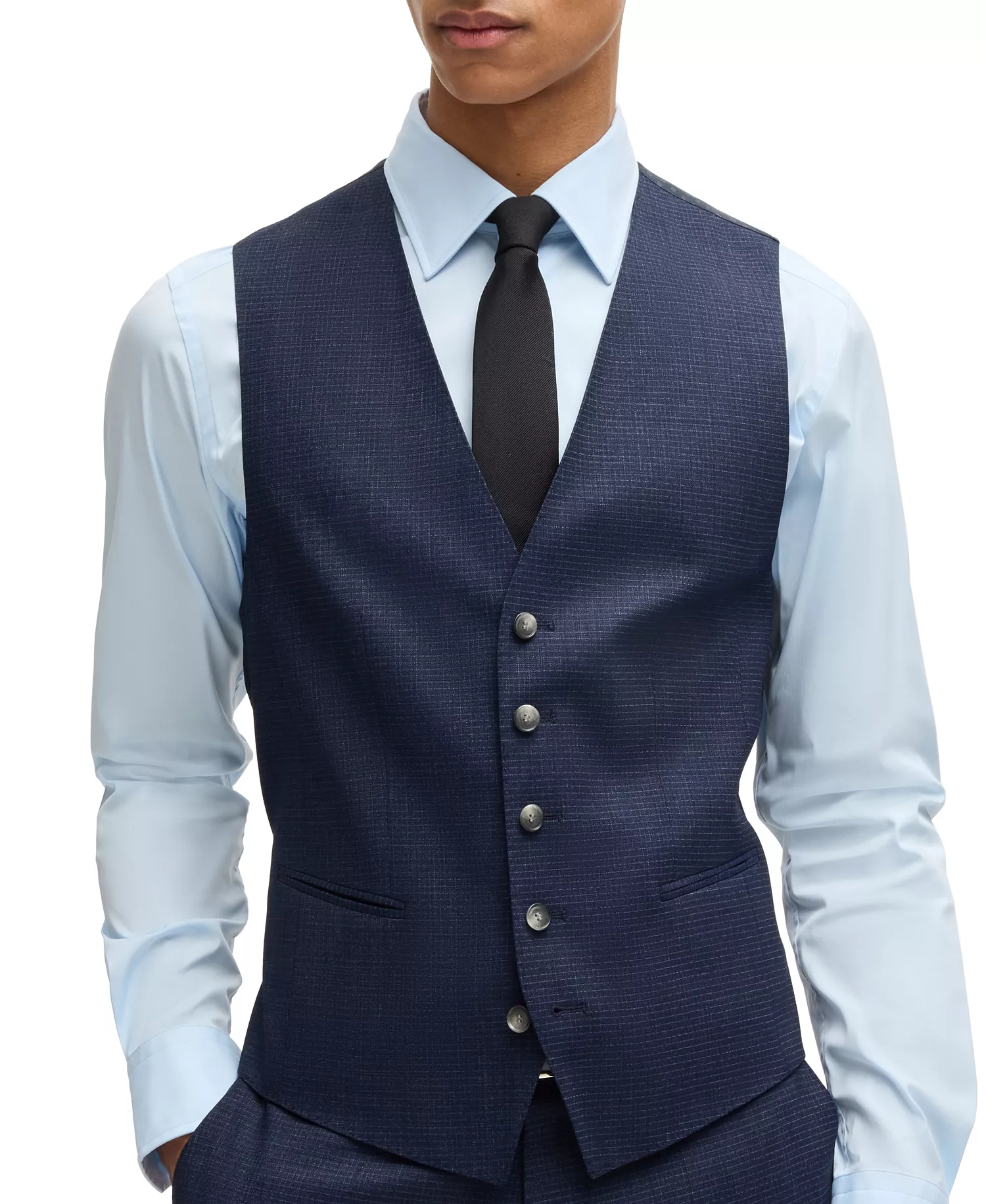 Men's Stretch Wool Regular-Fit Three-Piece Suit - Dark Blue - 38R