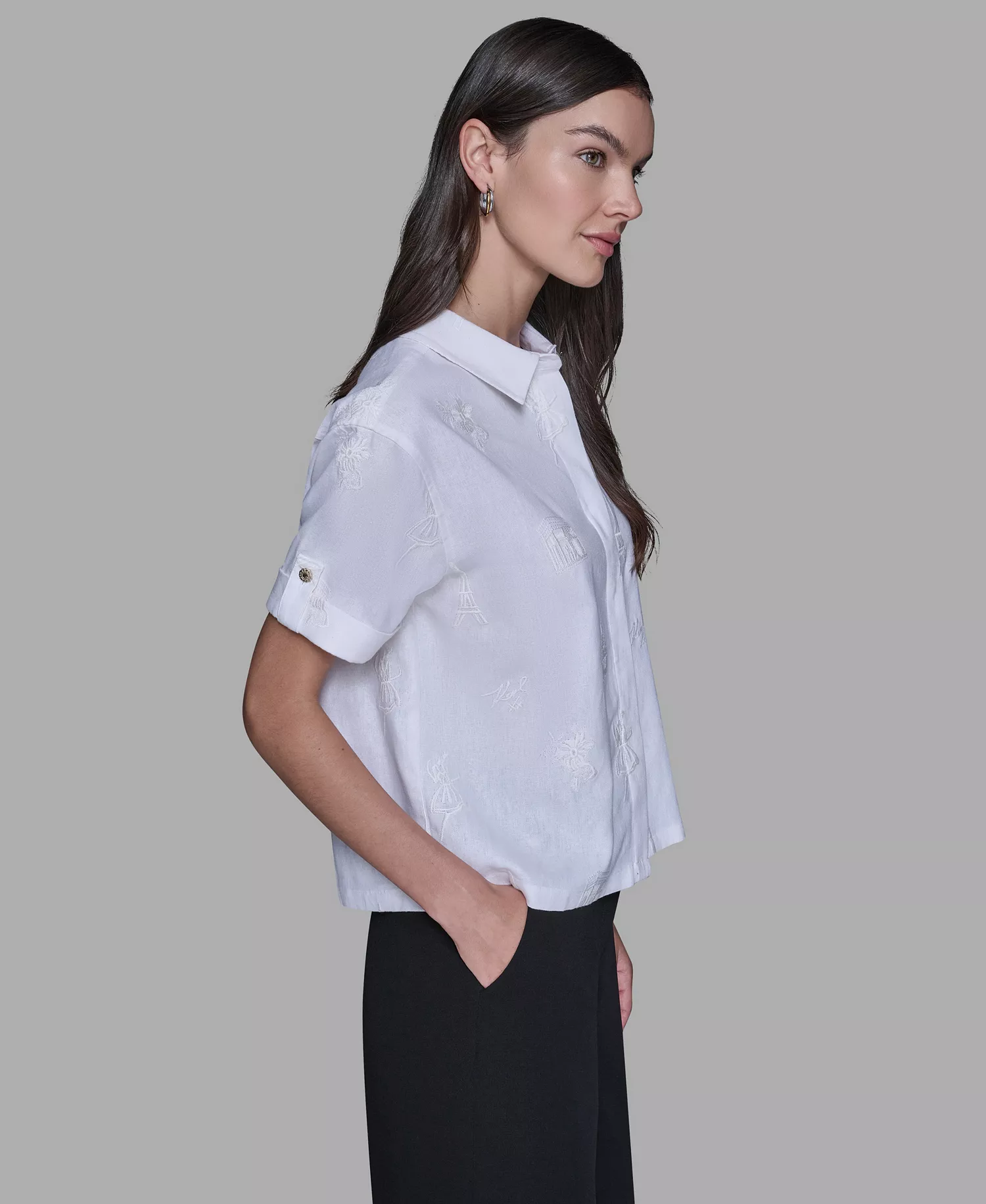 Women's Tonal Embroidered Top - Soft White - L