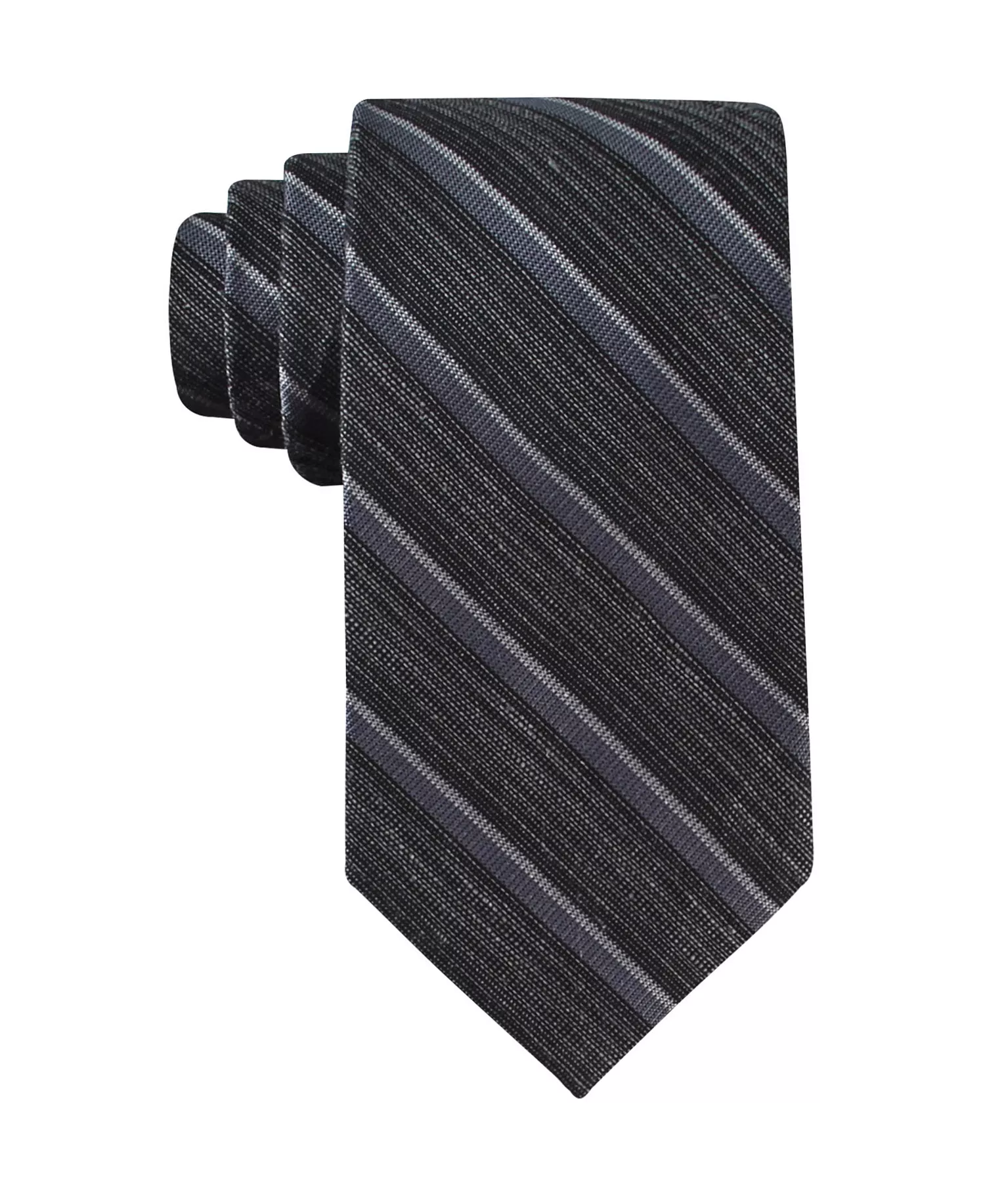 Men's Silk & Linen Blend Striped Tie - Charcoal - ONE SIZE