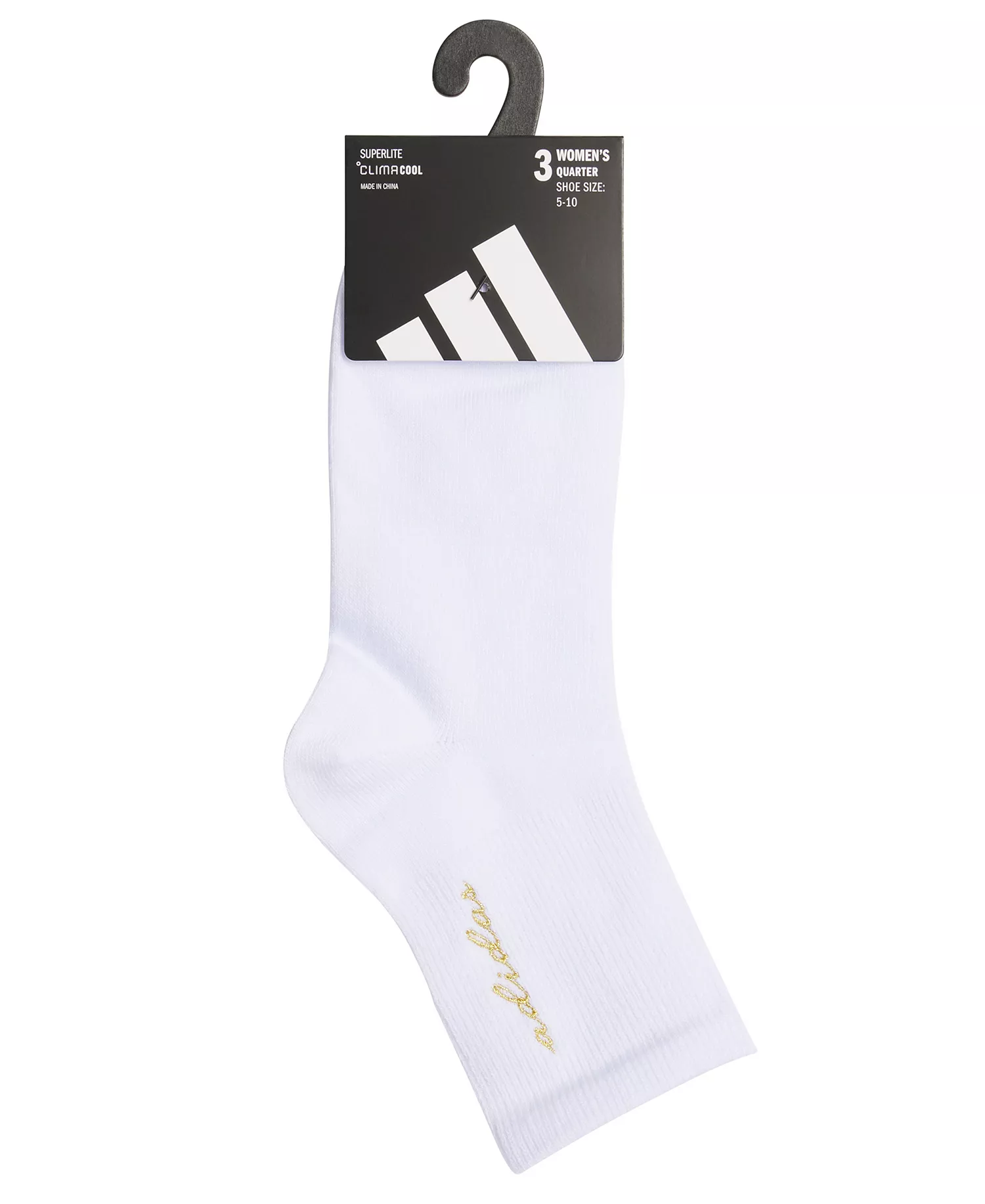 Women's Embroidered Logo Detail Quarter High Socks, 3-Pack - White/gold Metallic/silver Metallic - 5-10