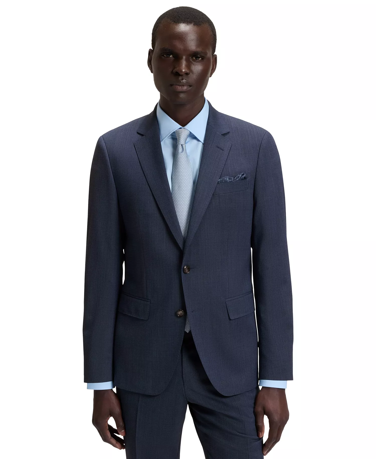 Men's Micro-Patterned Stretch Slim-Fit Suit - Dark Blue - 40R