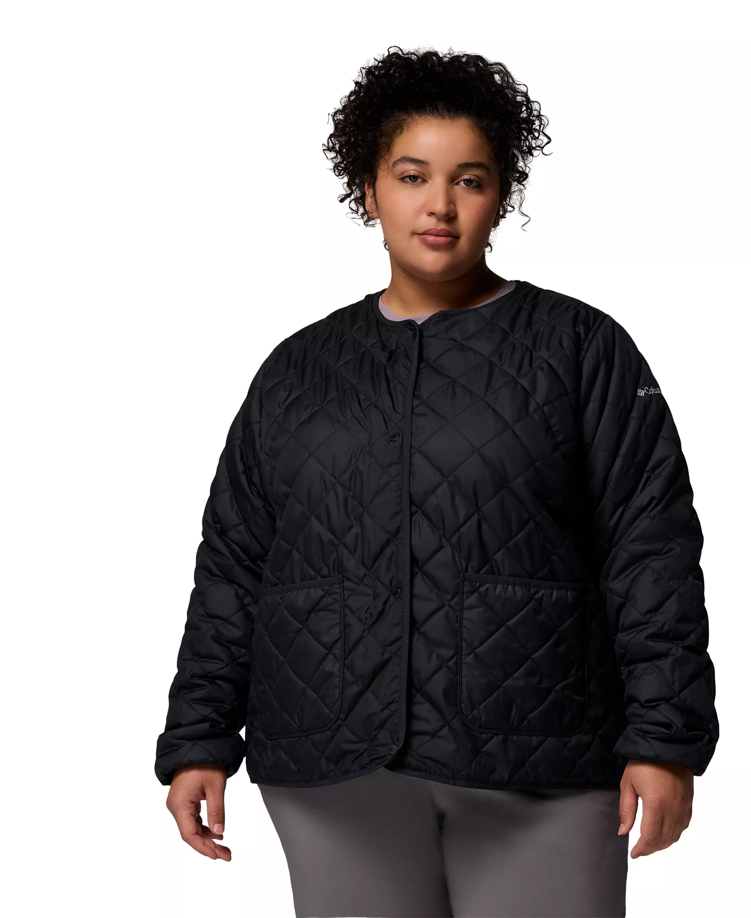 Plus Size Copper Crest Collarless Jacket - Black - 1X