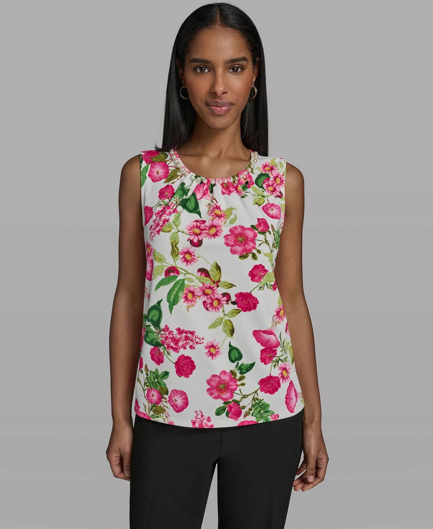 Women's Crewneck Woven Top - Soft White Multi - L