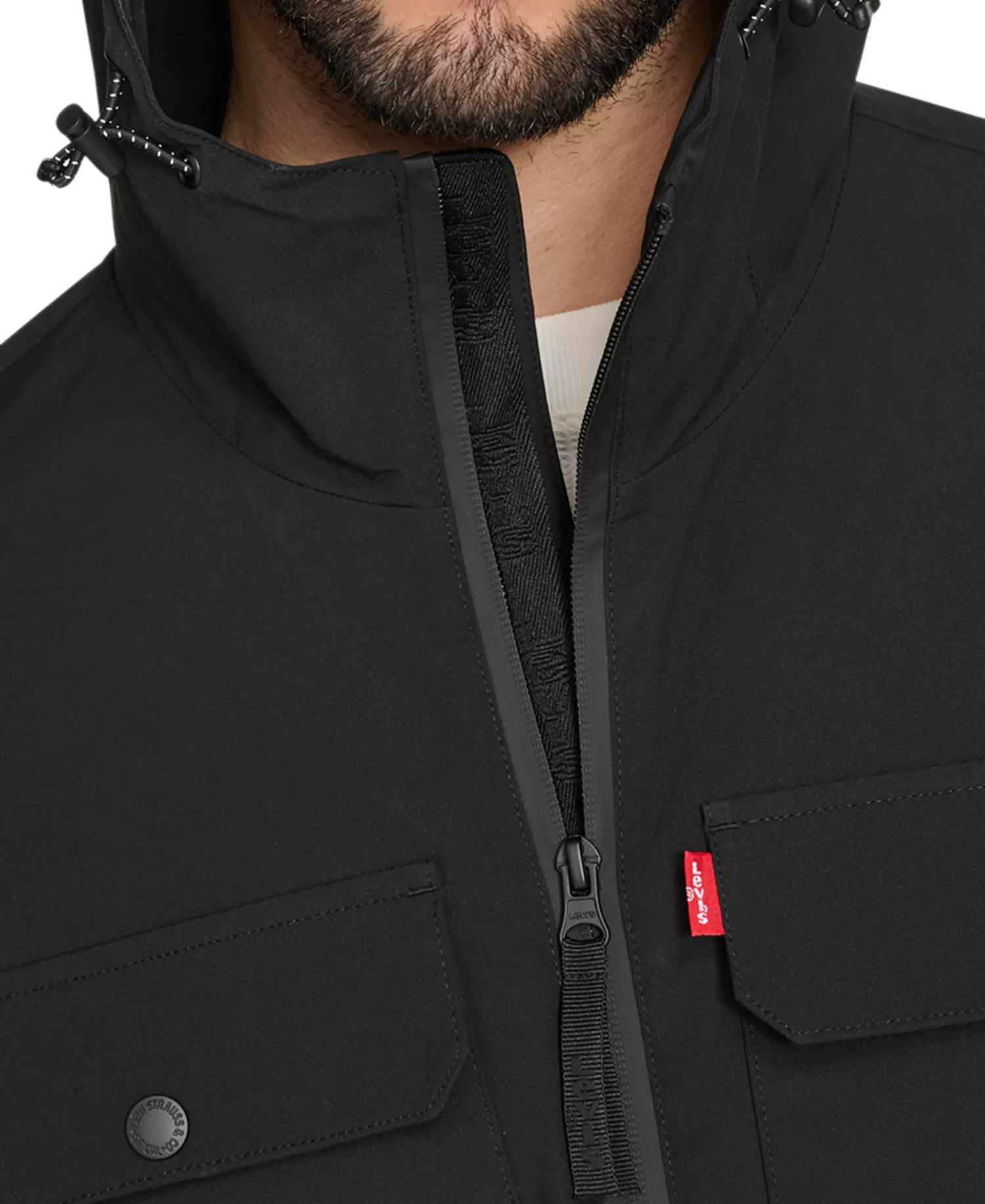 Men's Hooded Rain Jacket - Black - 2XL