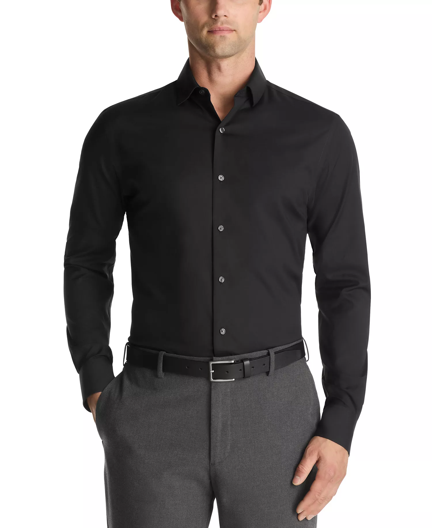 Men's Tech Athletic Fit Dress Shirt - Black - 14.5 32/33