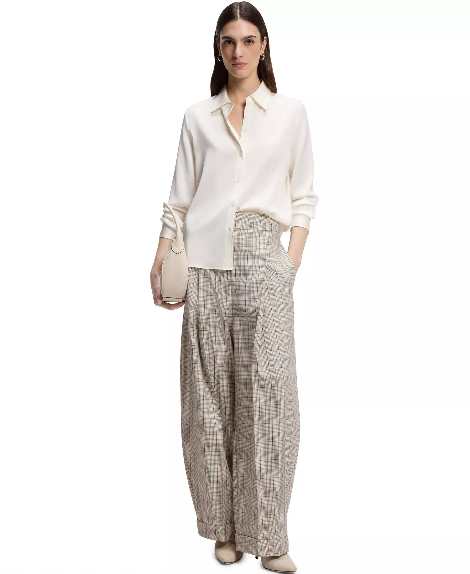 BOSS by Women's Stretch-Silk Satin Regular-Fit Blouse - Open White - 0